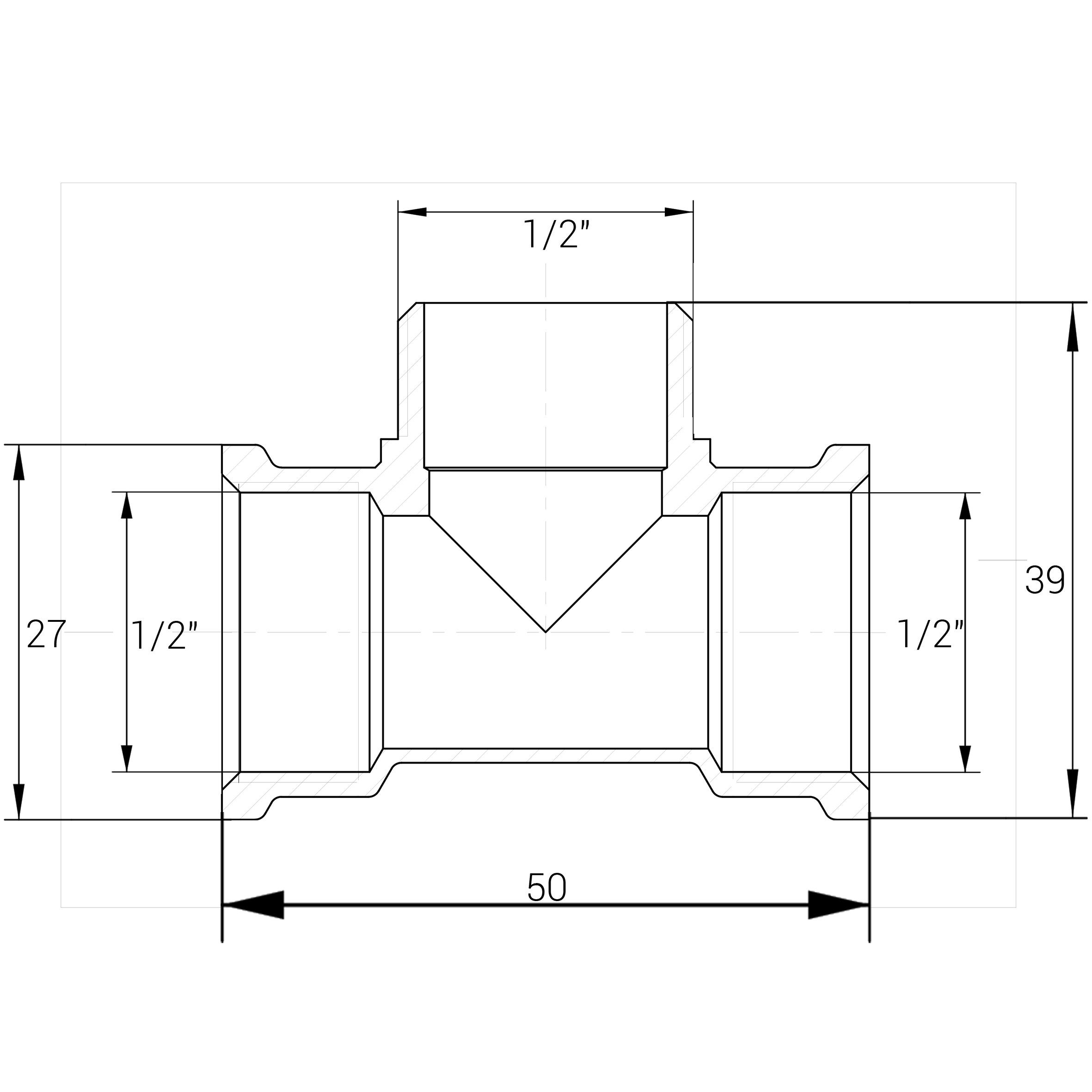 Трійник нікельований 1/2″ВР х 1/2″ЗР х 1/2″ВР штампований А0211А(нк) VA