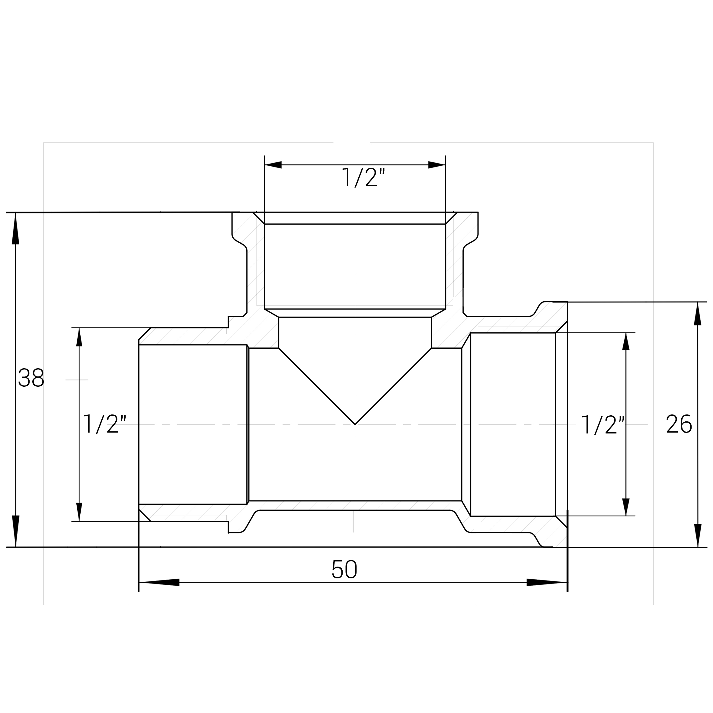 Трійник нікельований 1/2″ВР х 1/2″ВР х 1/2″ЗР штампований А0213А(нк) VA