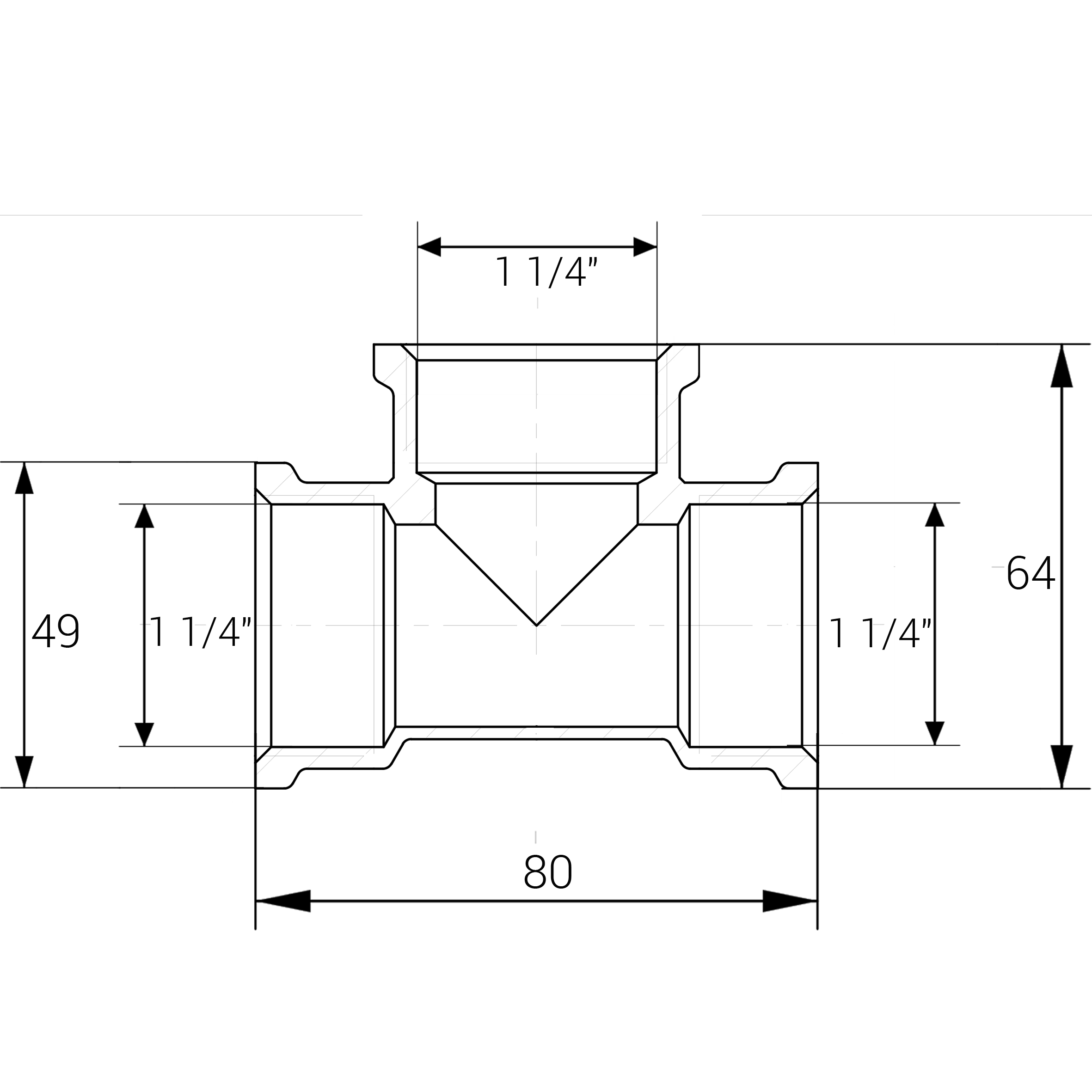 Трійник нікельований 1 1/4″ВР х 1 1/4″ВР х 1 1/4″ВР ливарний A0208-1А(нк) VA