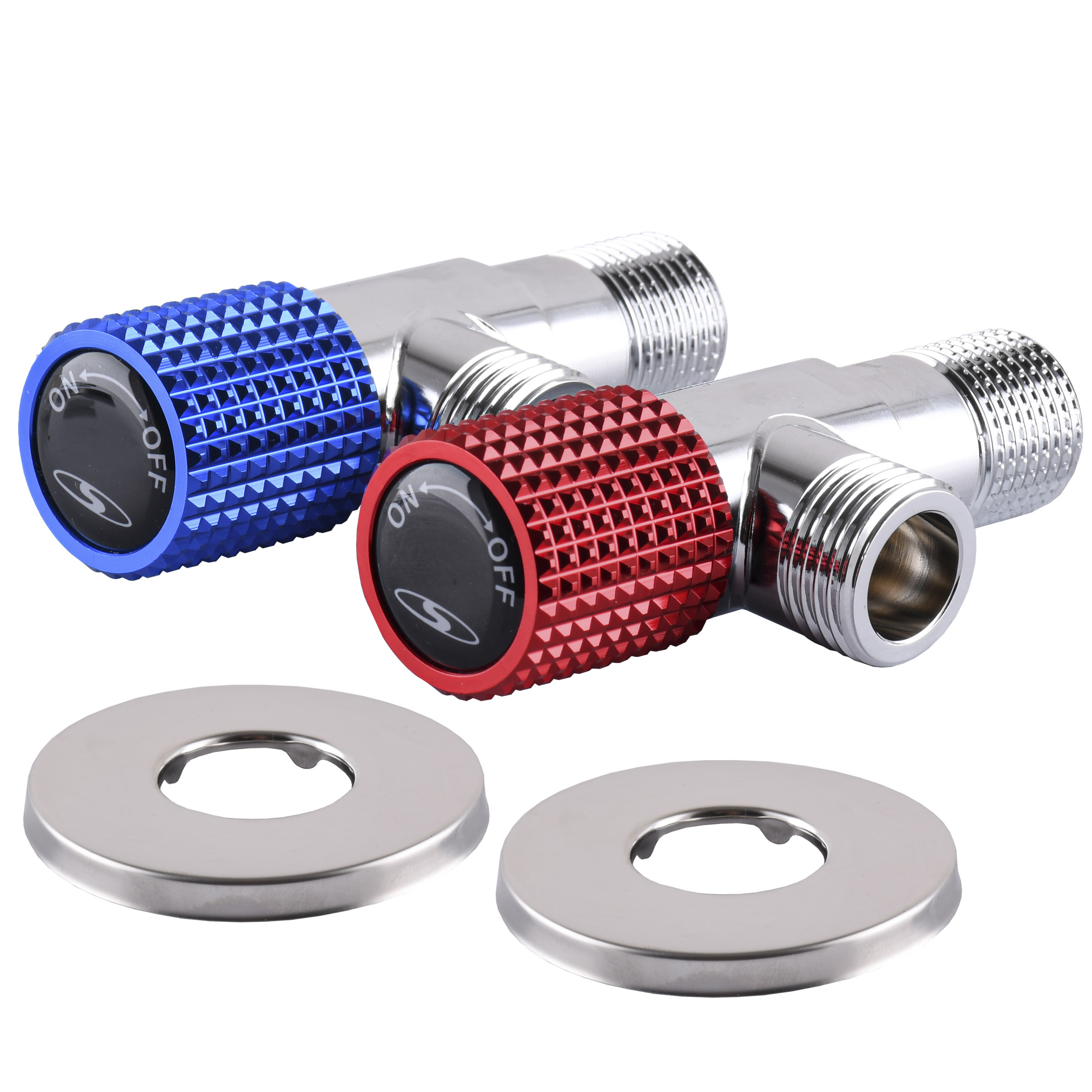 !!Набір кранів кутових кераміка SOLOMON EXCLUSIVE 1/2″X1/2″ 9889 RED/BLUE (1уп.)