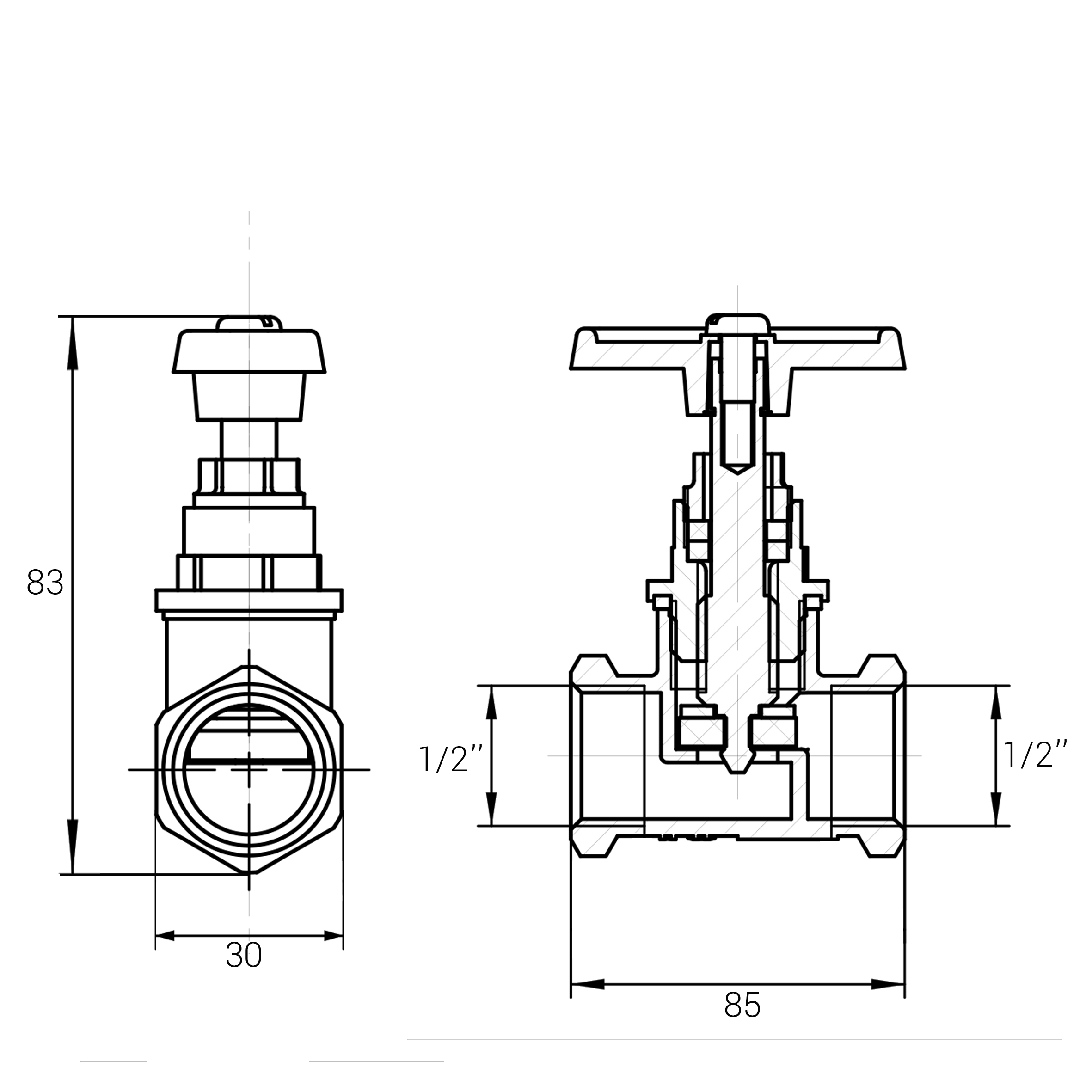 Кран ХВ вентильний прямий латунний 1/2″ВР х 1/2″ВР ливарний Б1111А VA