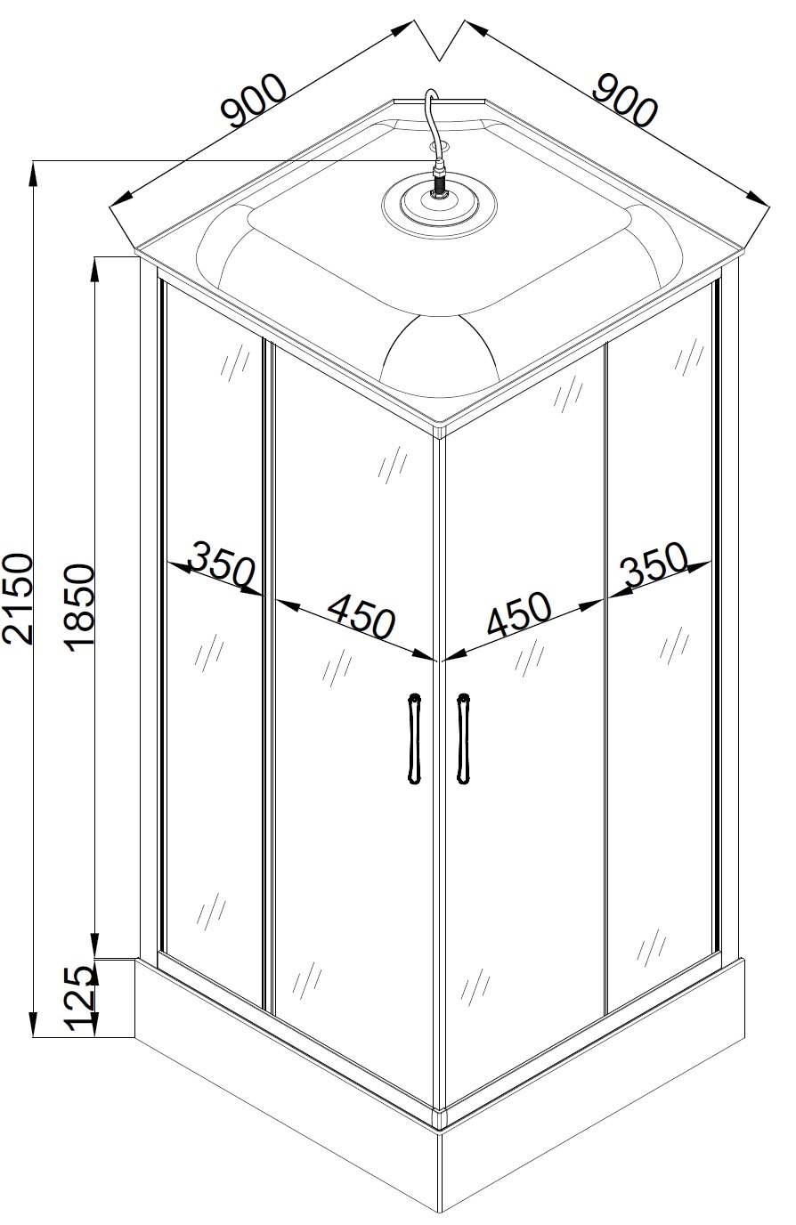 Душовий бокс квадратний NIDA L90GBB (L90B) BRAVO (4уп.)