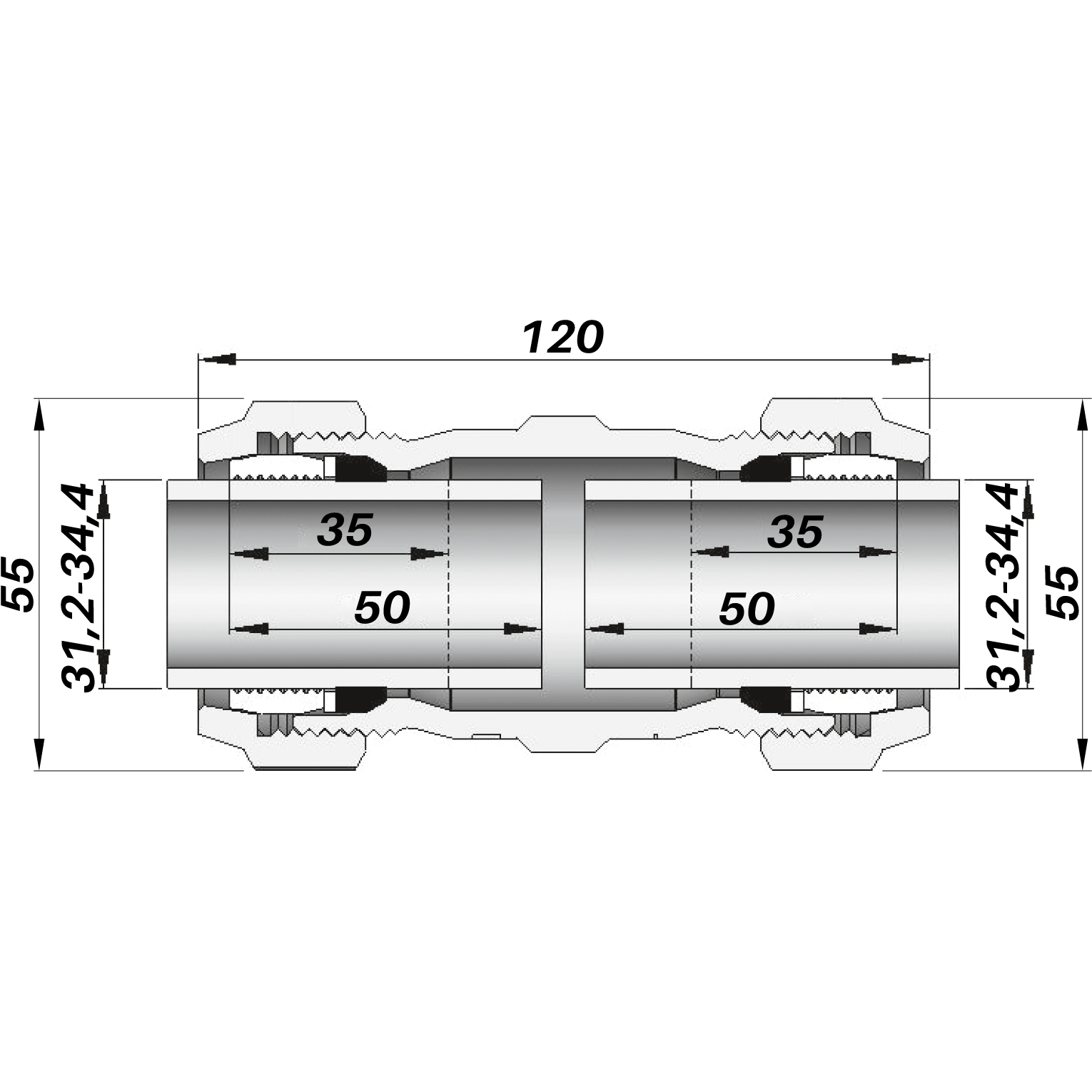 З'єднання зажимне пряме двостороннє DN25(31,2-34,4 мм) OK AGAflex