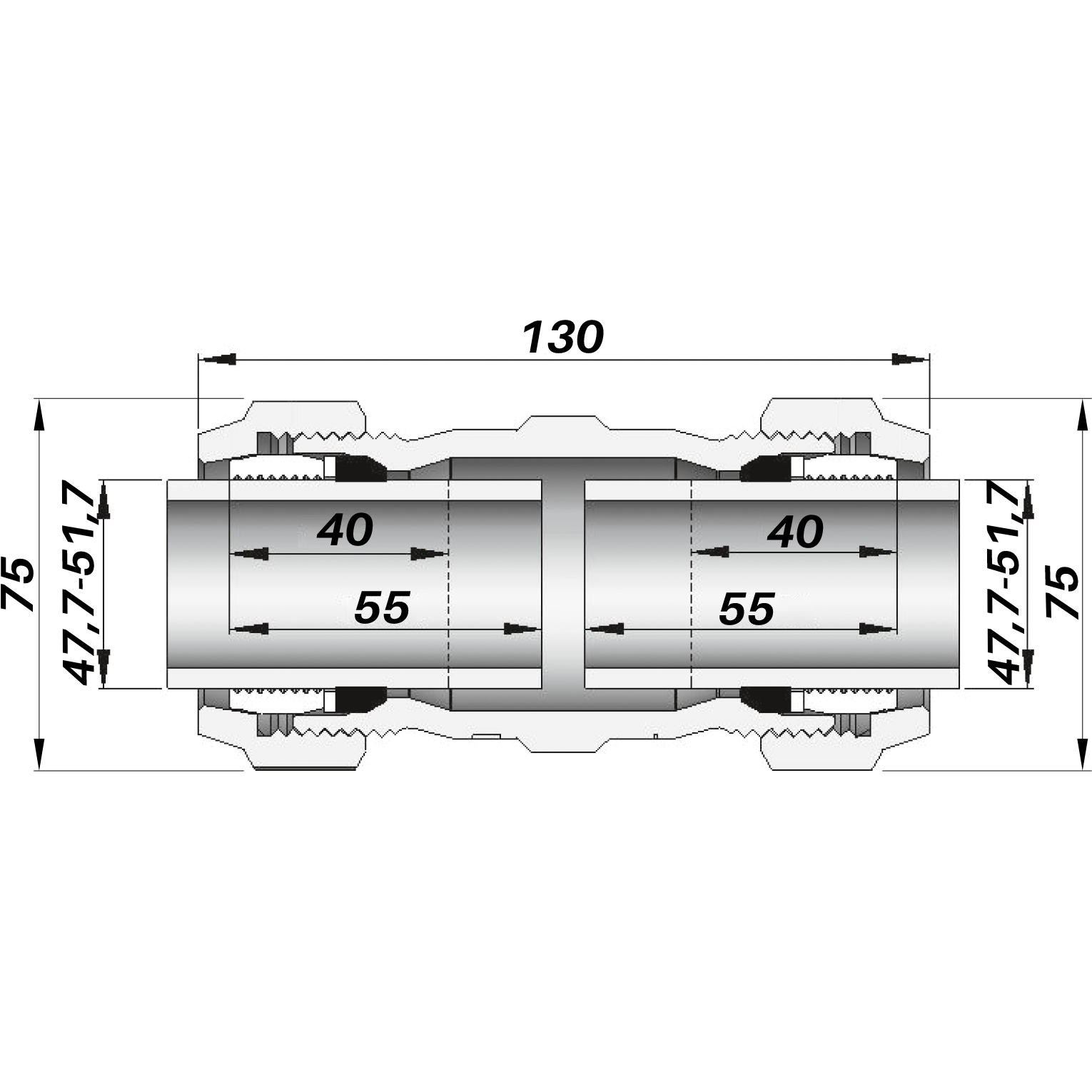 З'єднання зажимне пряме двостороннє DN40(47,7-51,7 мм) OK AGAflex
