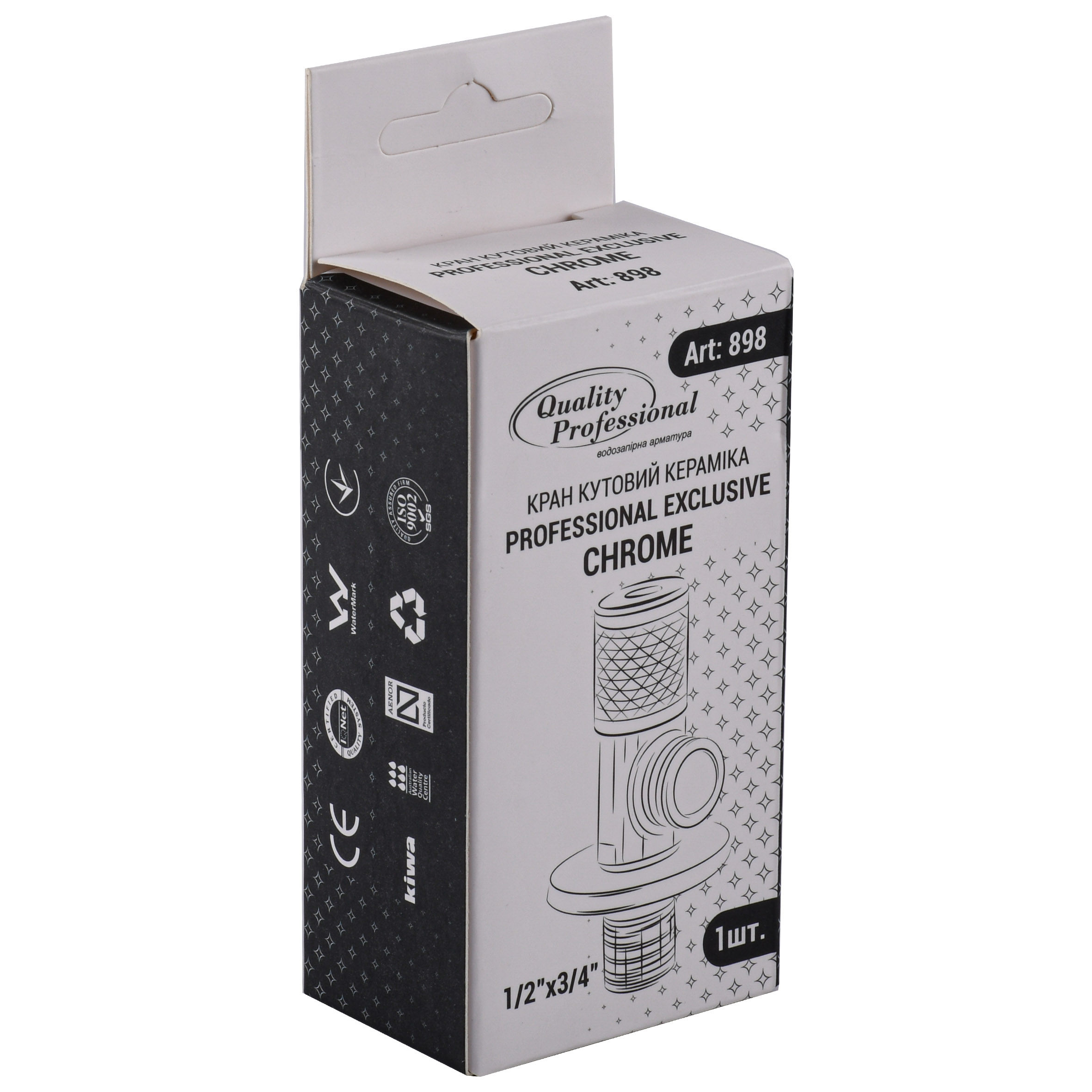 Кран кутовий кераміка  PROFESSIONAL EXCLUSIVE 1/2″X3/4″ 898 CHROME (1шт.)