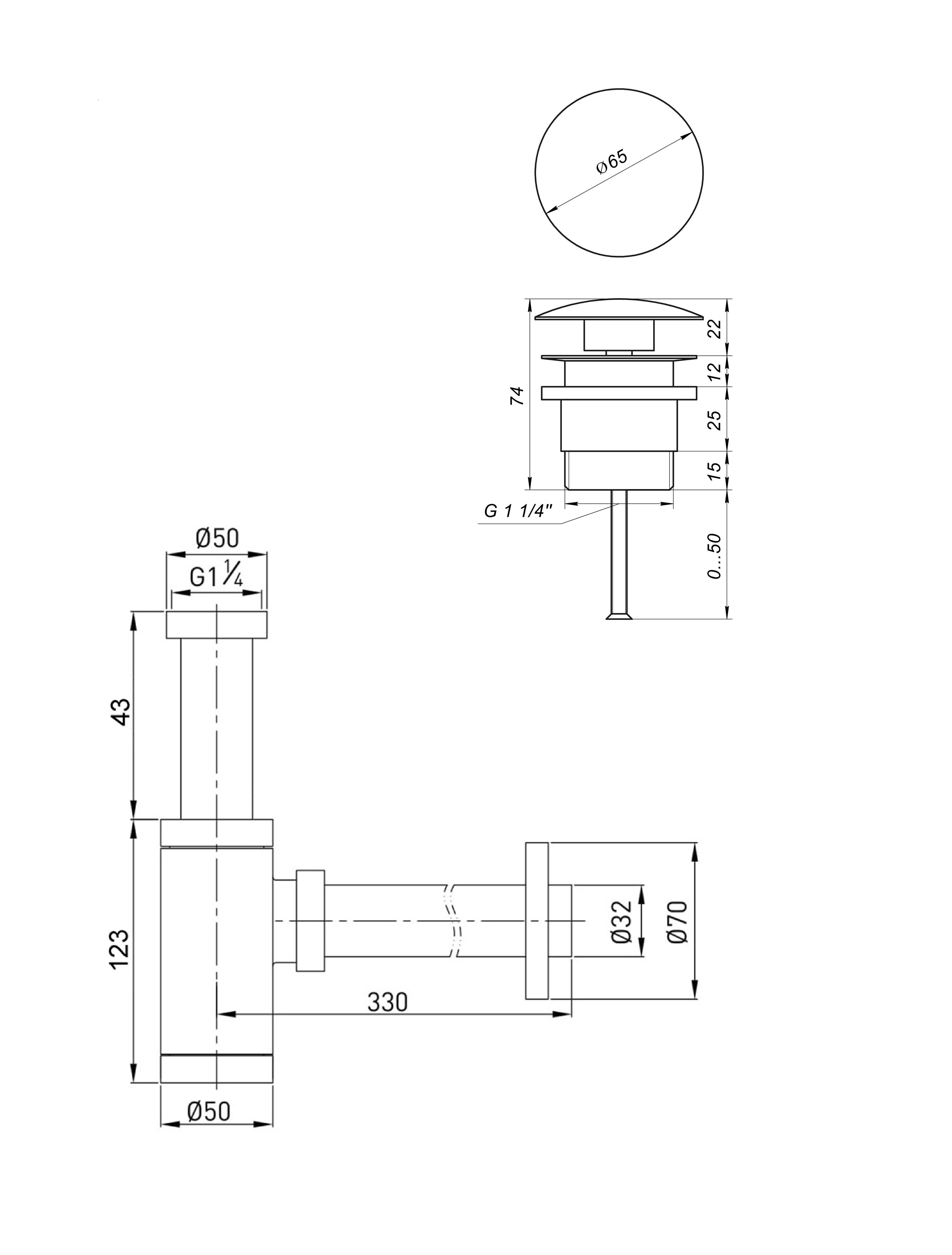 Сифон латунь з донним клапаном Globus Lux GSB-32-125-04A