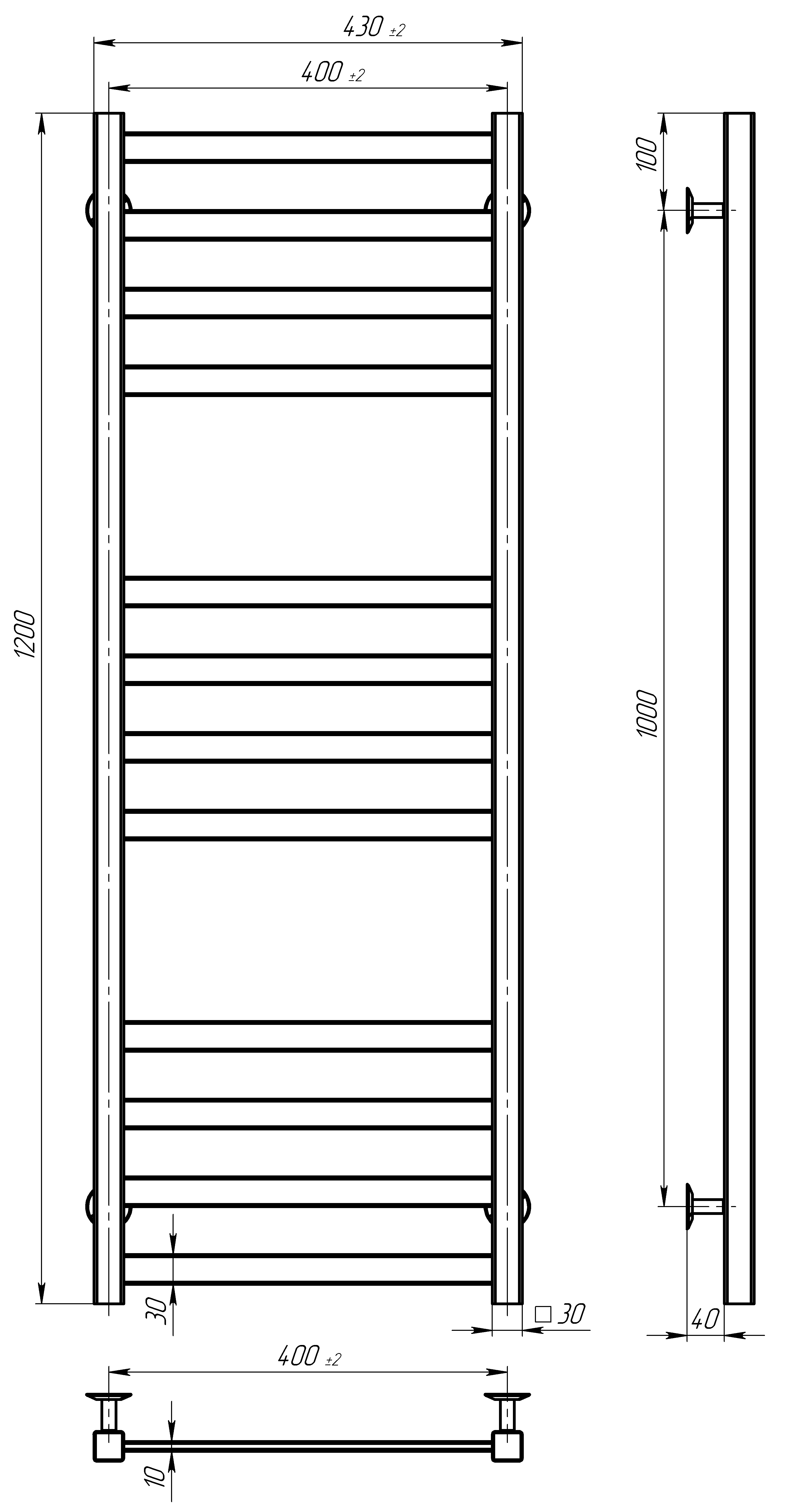 Рушникосушарка електрична Avast П12 400х1200 Deffi фарбована сталь (Чорний, JD04, Ліве підключення)