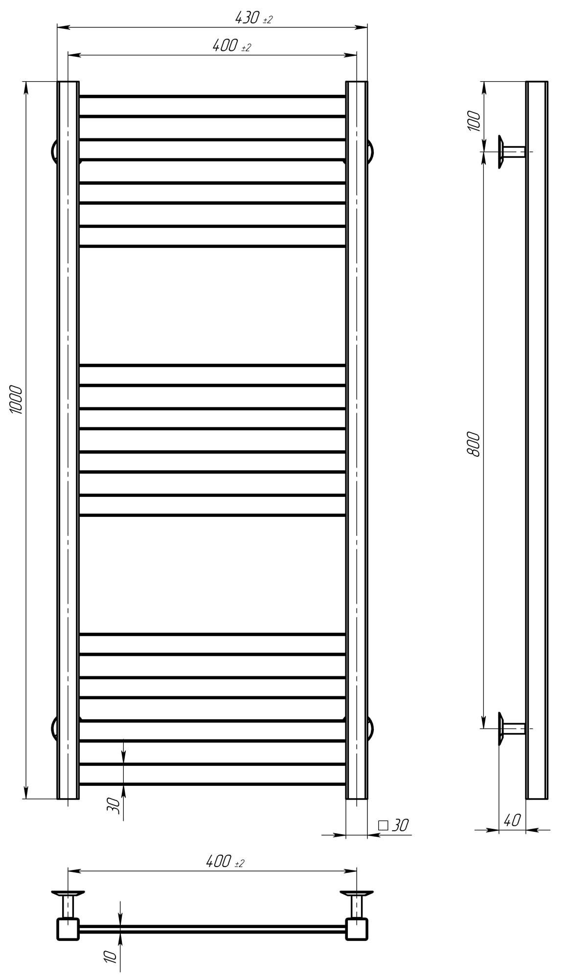 Рушникосушарка електрична Avast П12 400х1000 Deffi фарбована сталь (Чорний, JD04, Праве підключення)