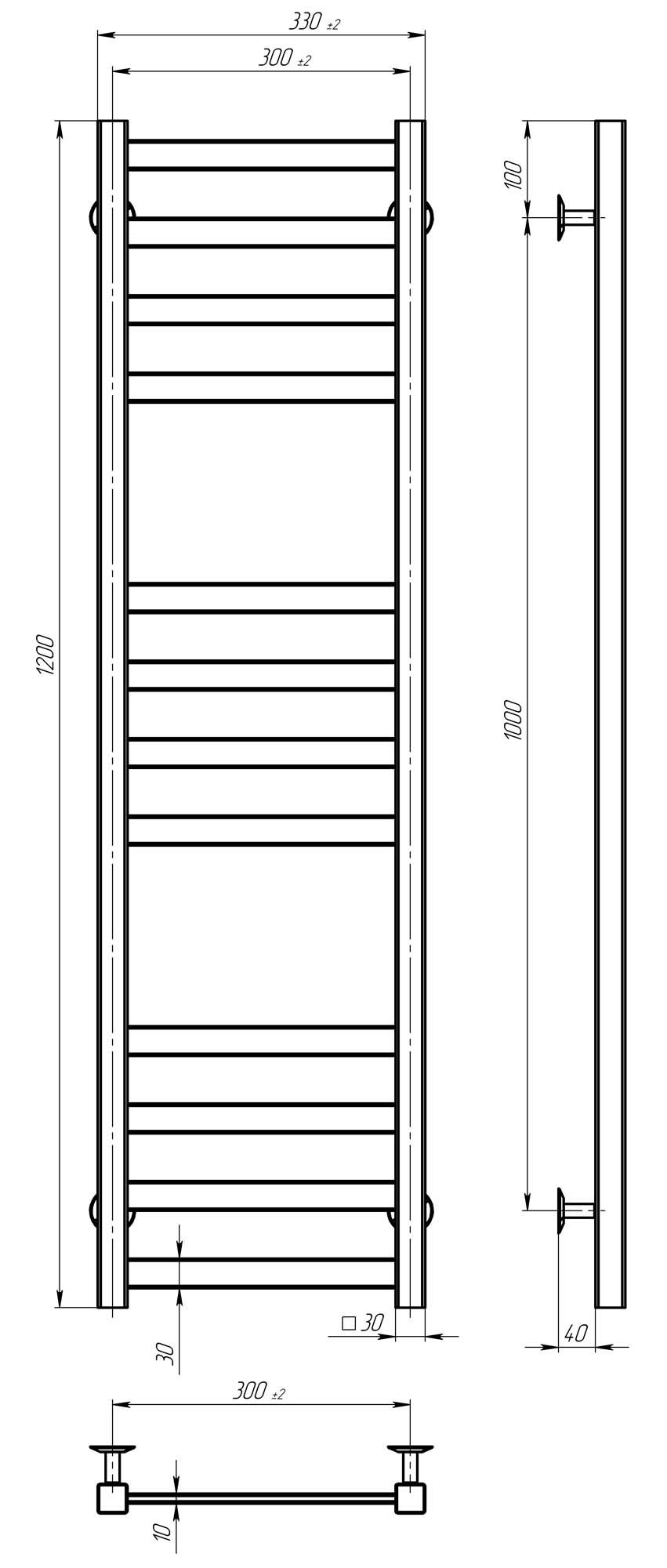 Рушникосушарка електрична Avast П12 300х1200 Deffi фарбована сталь (Чорний, JD04, Ліве підключення)