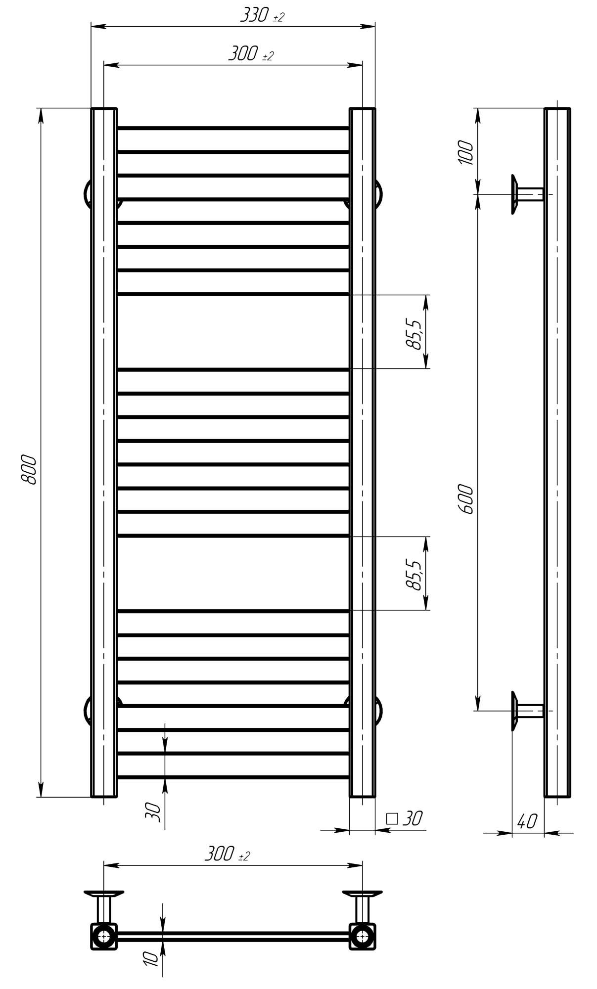 Рушникосушарка електрична Magnus П12 300х800 Deffi нержавіюча сталь (Хром, JD04, Ліве підключення)