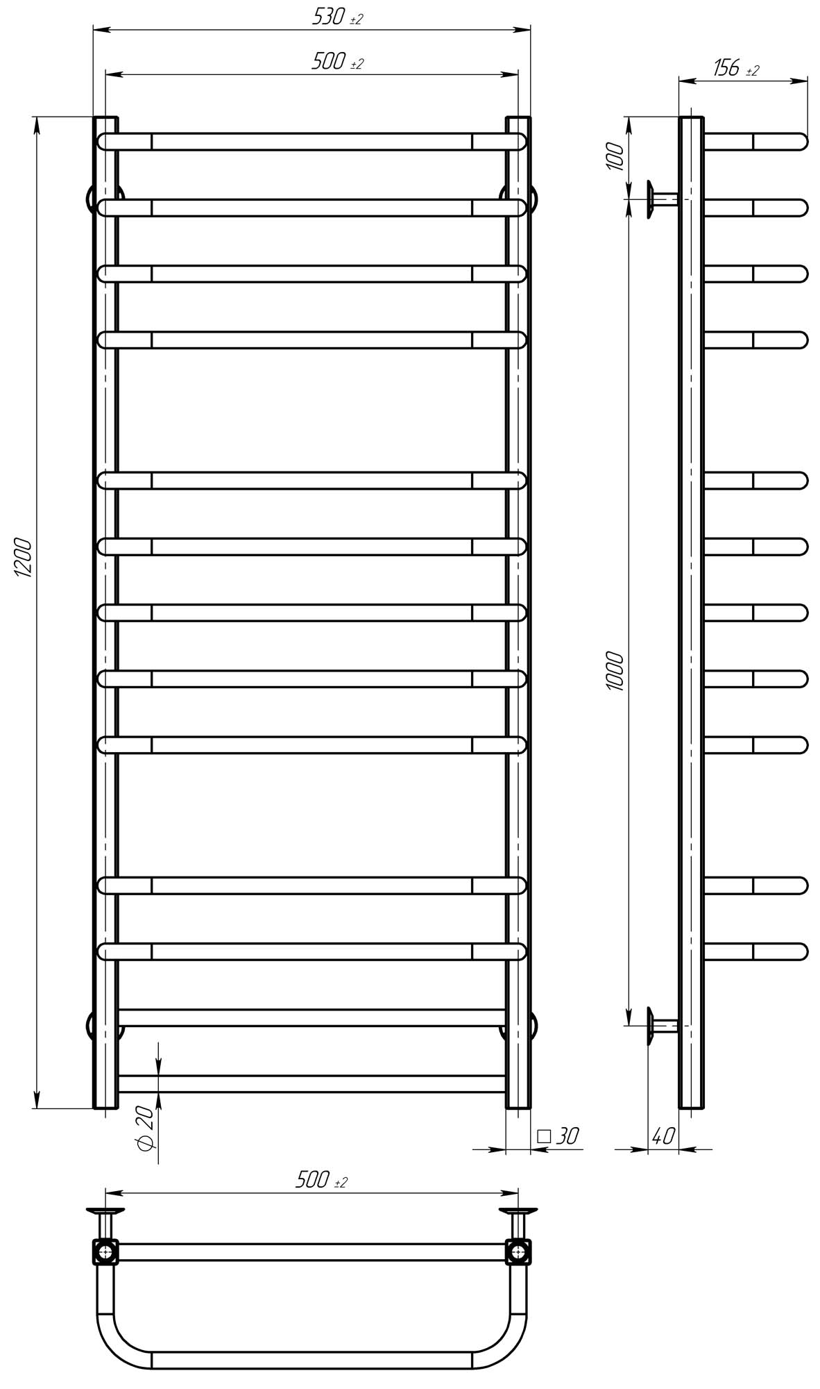 Рушникосушарка електрична Lux П13 500х1200 Deffi нержавіюча сталь (Хром, JD04, Праве підключення)