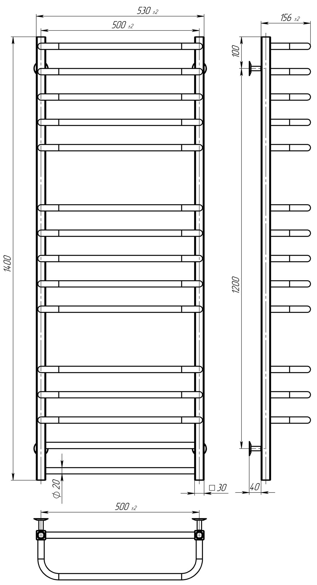 Рушникосушарка електрична Lux П15 500х1400 Deffi нержавіюча сталь (Чорний, JD04, Праве підключення)