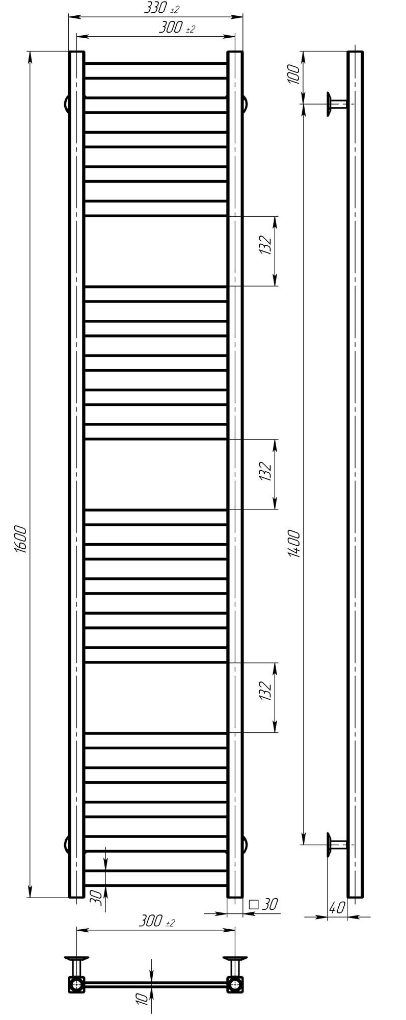 Рушникосушарка електрична Magnus П20 300х1600 Deffi нержавіюча сталь (Хром, JD04, Ліве підключення)