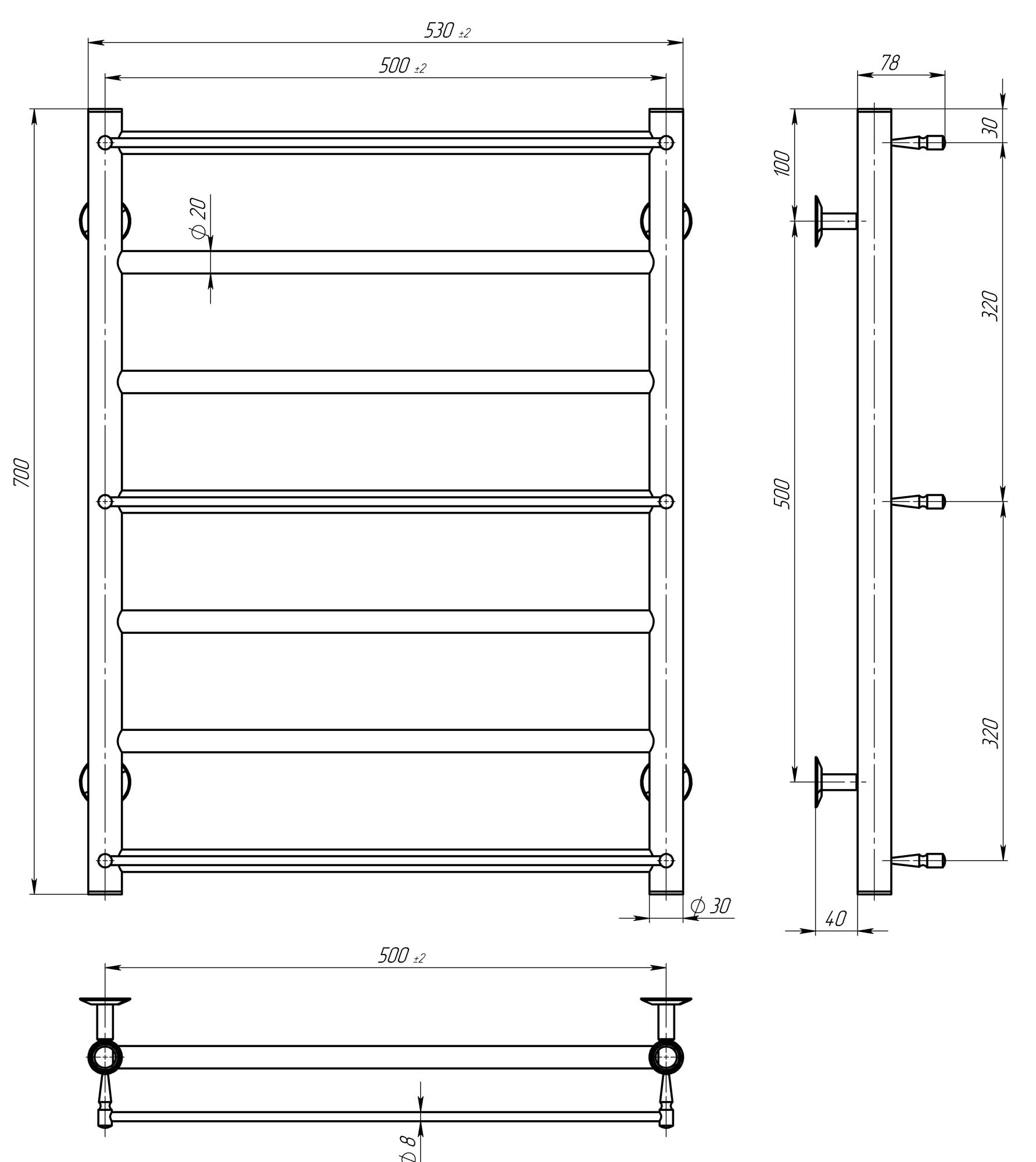 Рушникосушарка електрична Ladder П7 500х700 Deffi нержавіюча сталь (Чорний, JD03, Праве підключення)