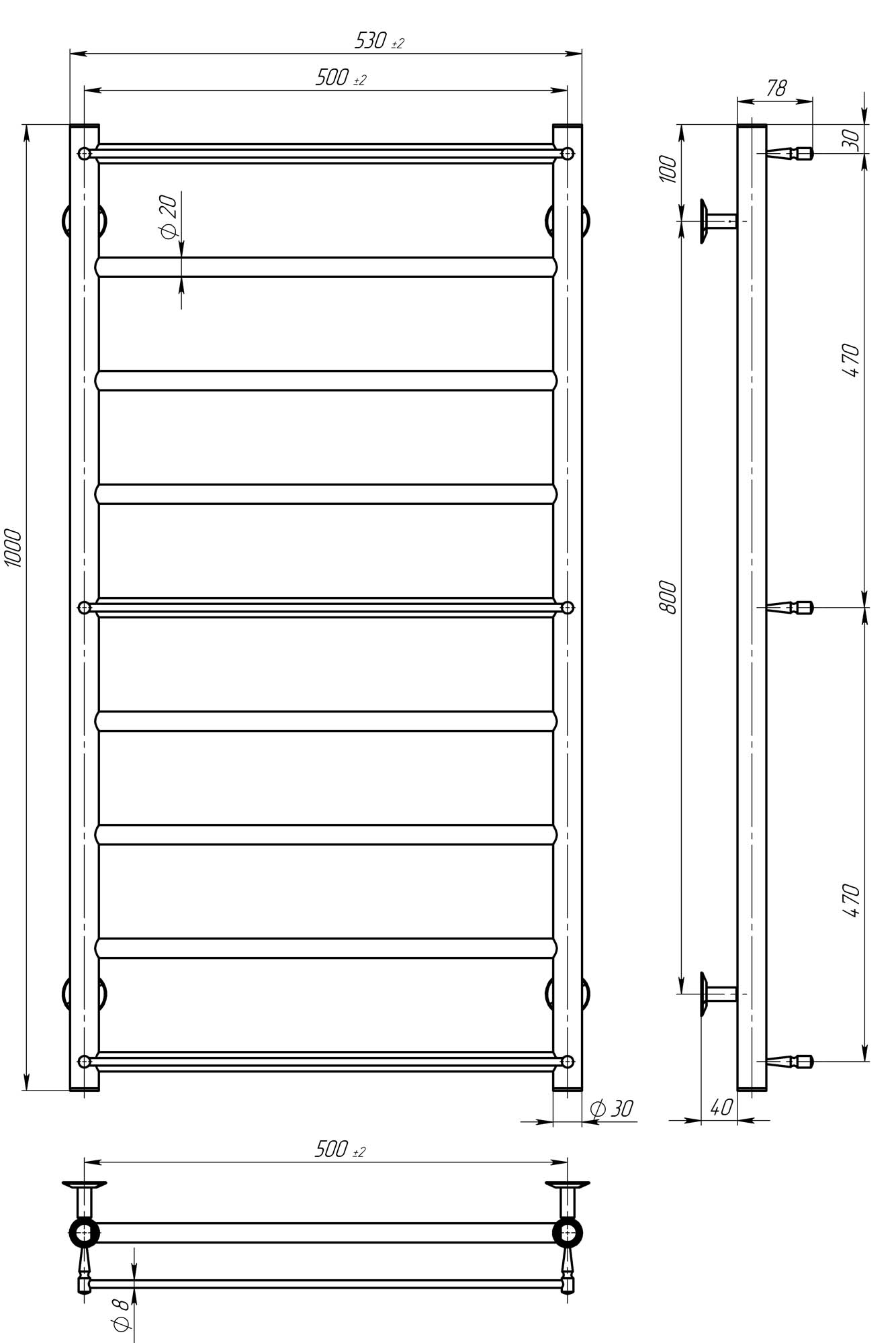 Рушникосушарка електрична Ladder П9 500х1000 Deffi нержавіюча сталь (Чорний, JD03, Ліве підключення)
