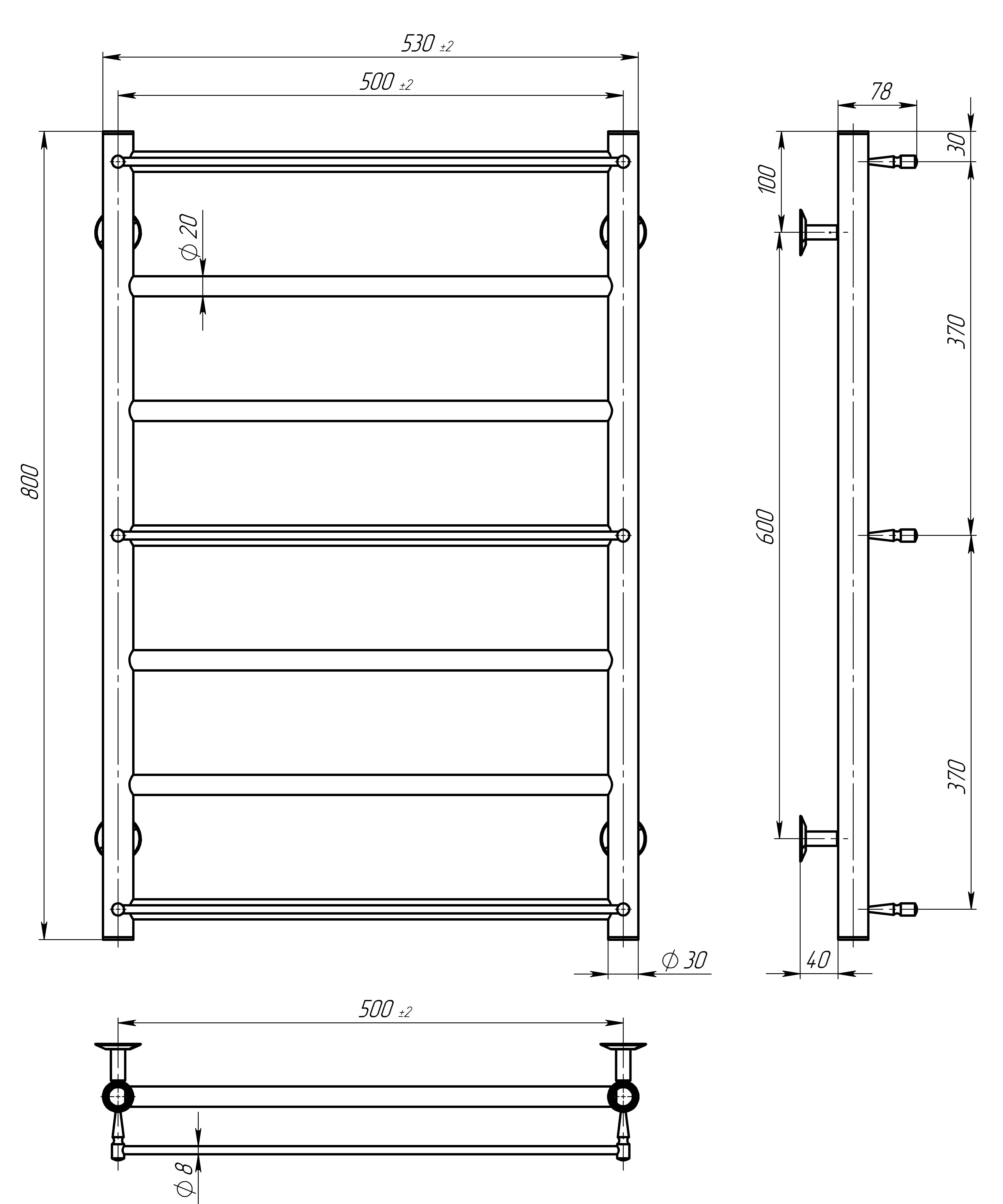 Рушникосушарка електрична Ladder П7 500х800 Deffi нержавіюча сталь (Хром, EF16, Праве підключення)