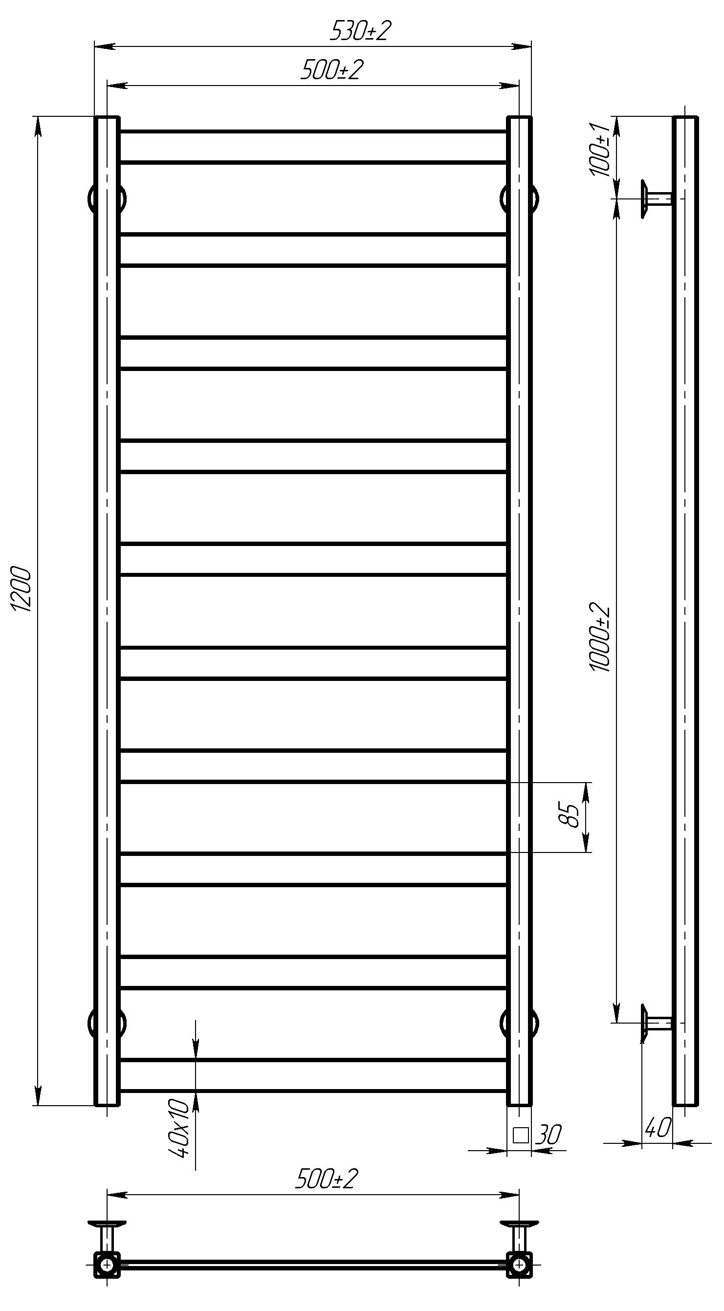 Рушникосушарка електрична Harmony П10 500х1200 Deffi фарбована сталь (Білий, WD04, Ліве підключення)