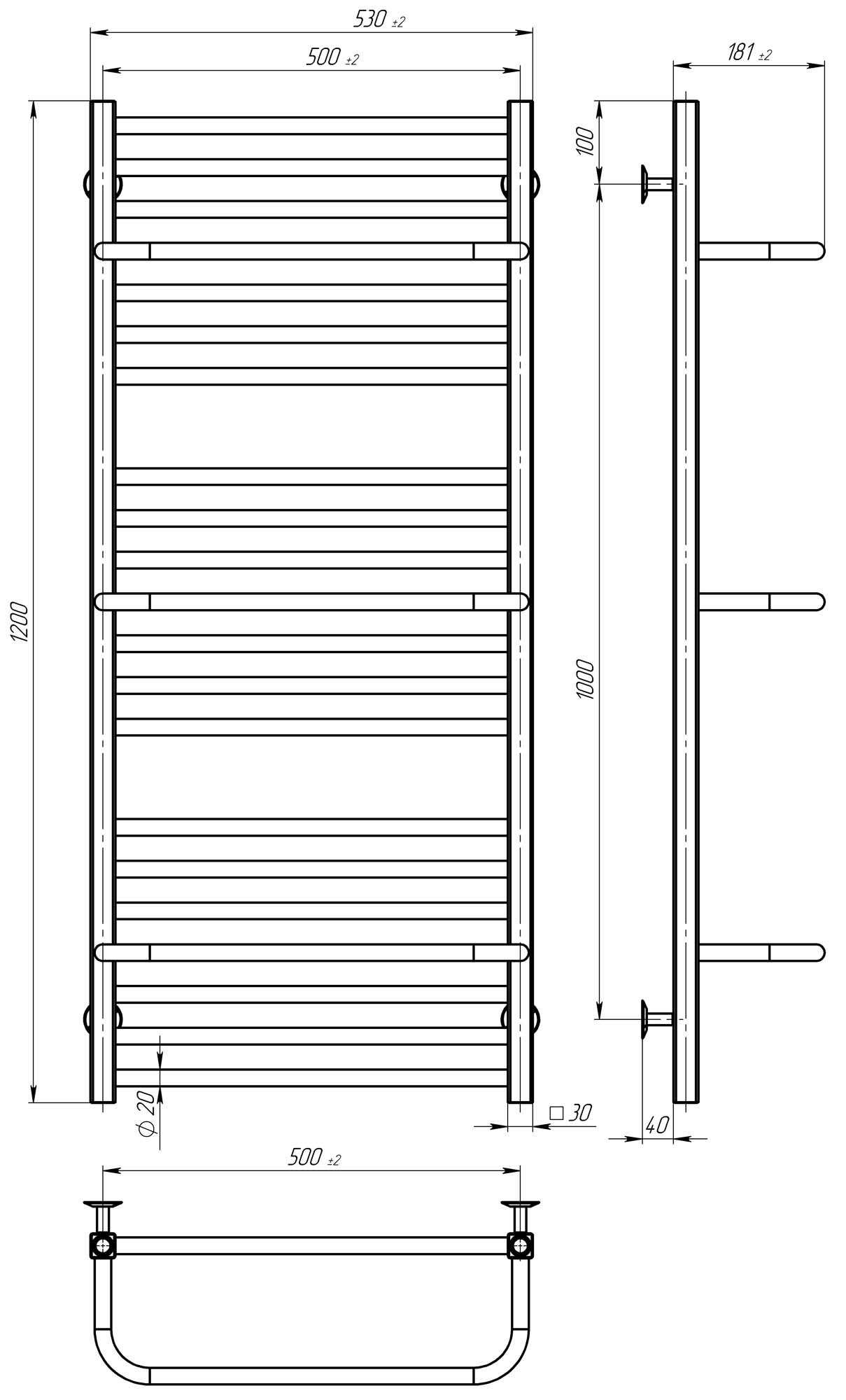 Рушникосушарка електрична Sigma П21 500х1200 Deffi нержавіюча сталь (Хром, JD04, Праве підключення)