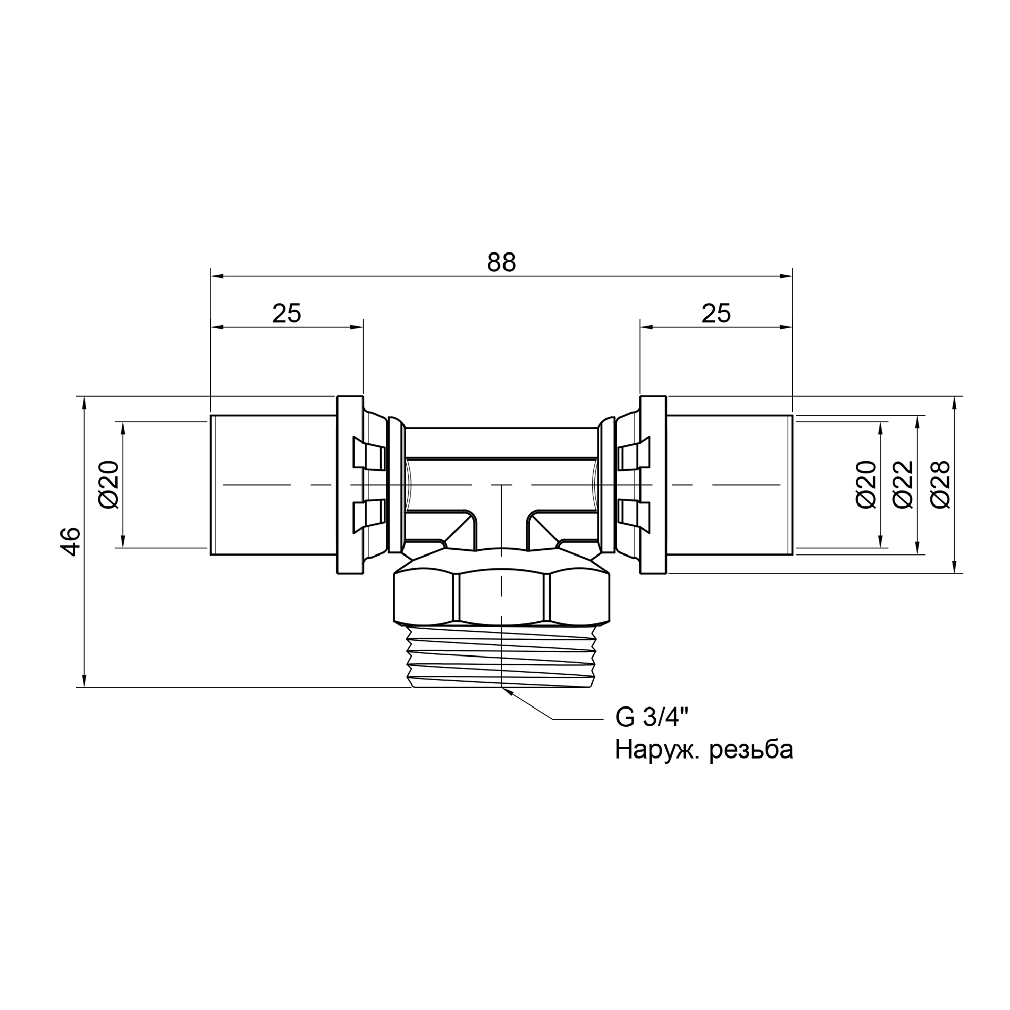 Трійник прес Icma 20х3/4