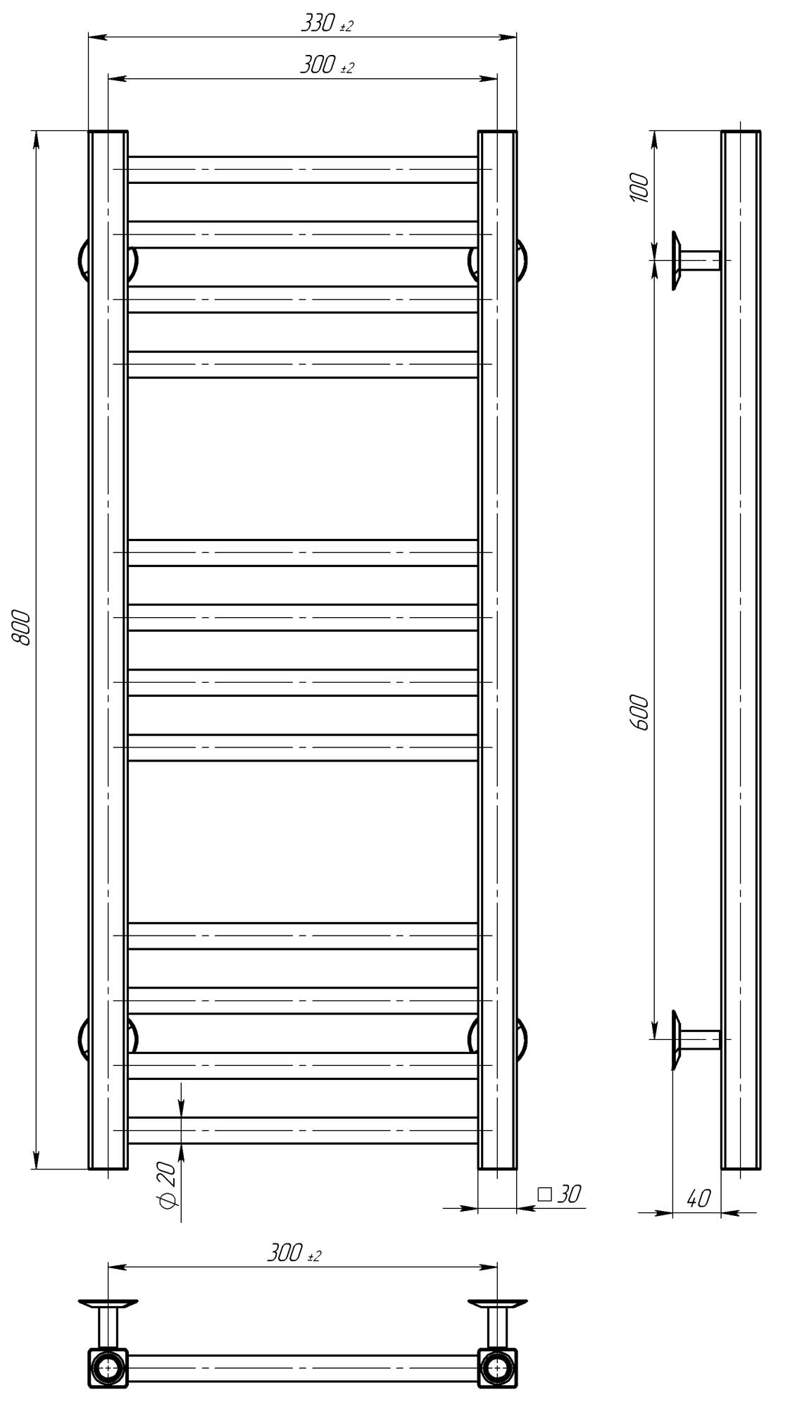 Рушникосушарка електрична Lima П12 300х800 Deffi нержавіюча сталь (Хром, JD04, Ліве підключення)