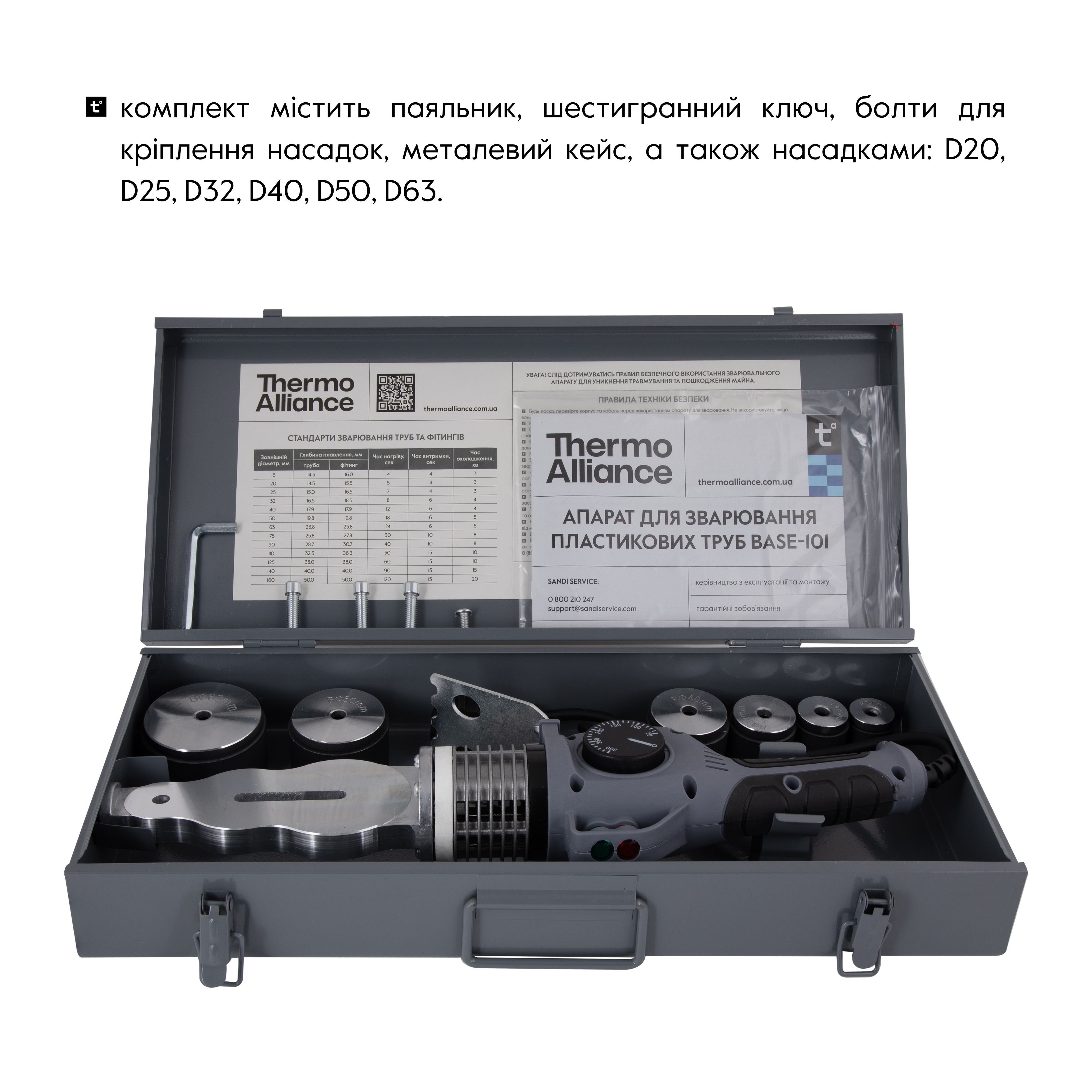 Паяльник для PPR Ø20-63 (механічний), 1800Вт Thermo Alliance BASE-101