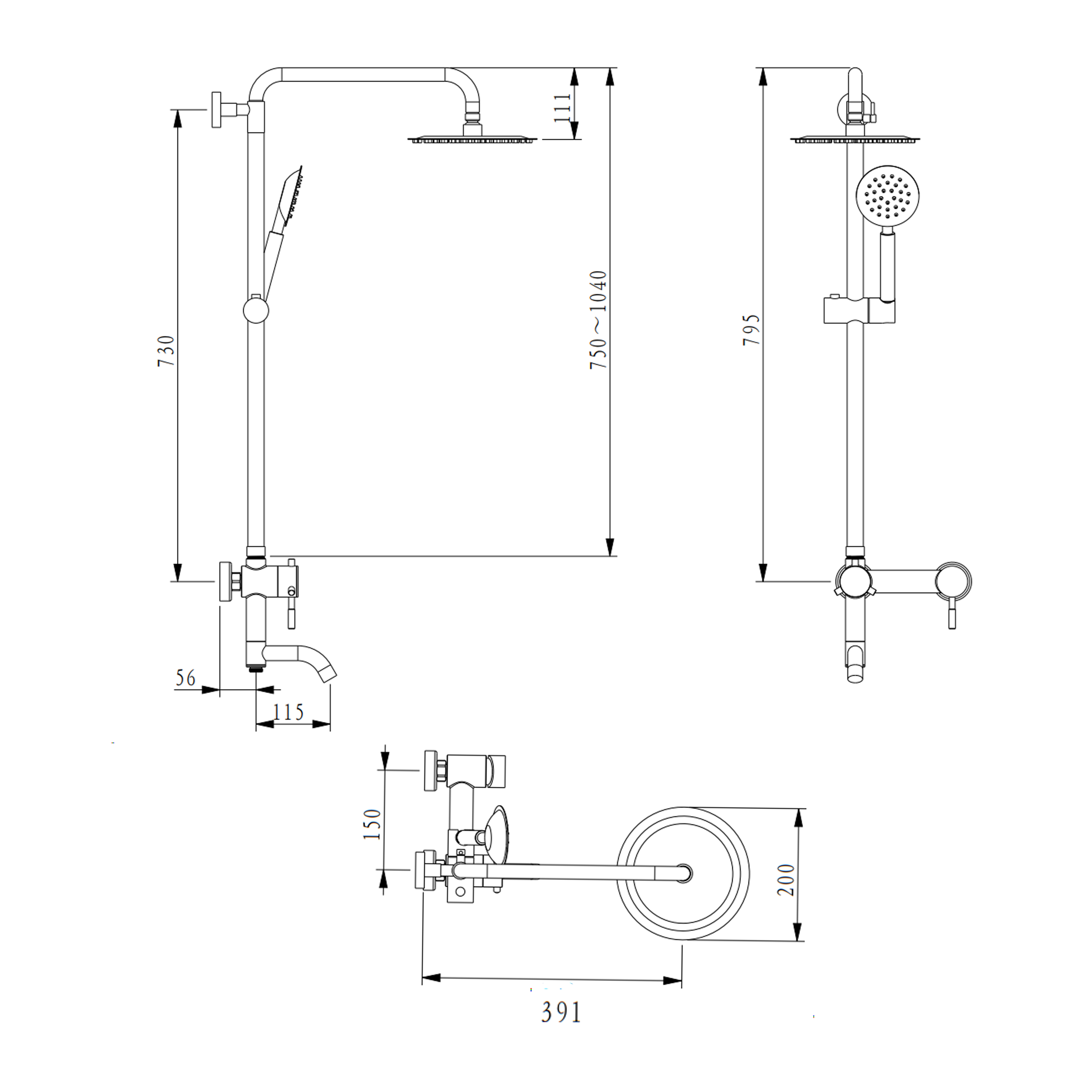 Душова система універсальна Brinex Pure 1030 на 3 споживача  Nickel BRIPUR1030NKL