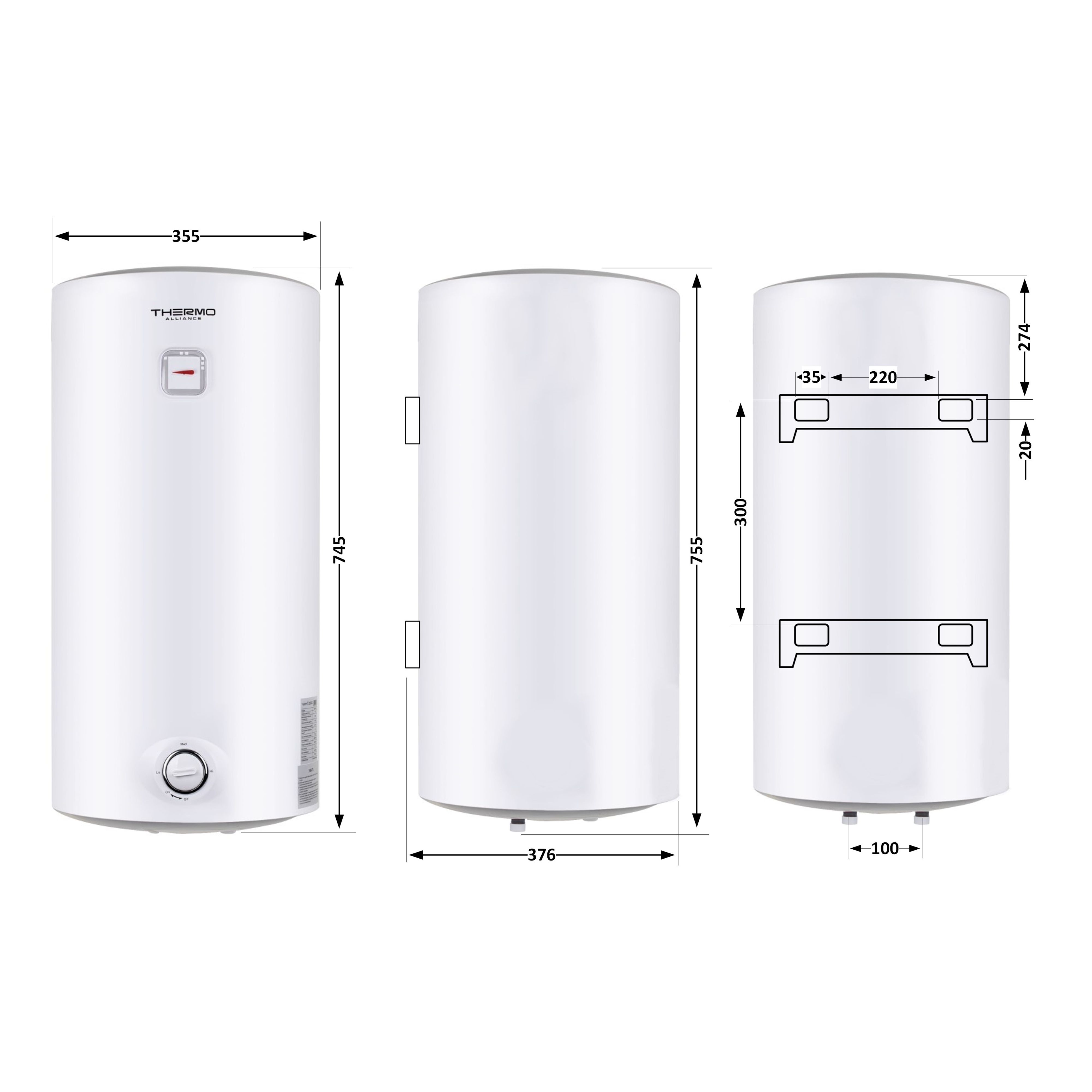 Водонагрівач електричний Thermo Alliance 50 л SLIM вертикальний, мокрий ТЕН 1,5 кВт D50V15Q1
