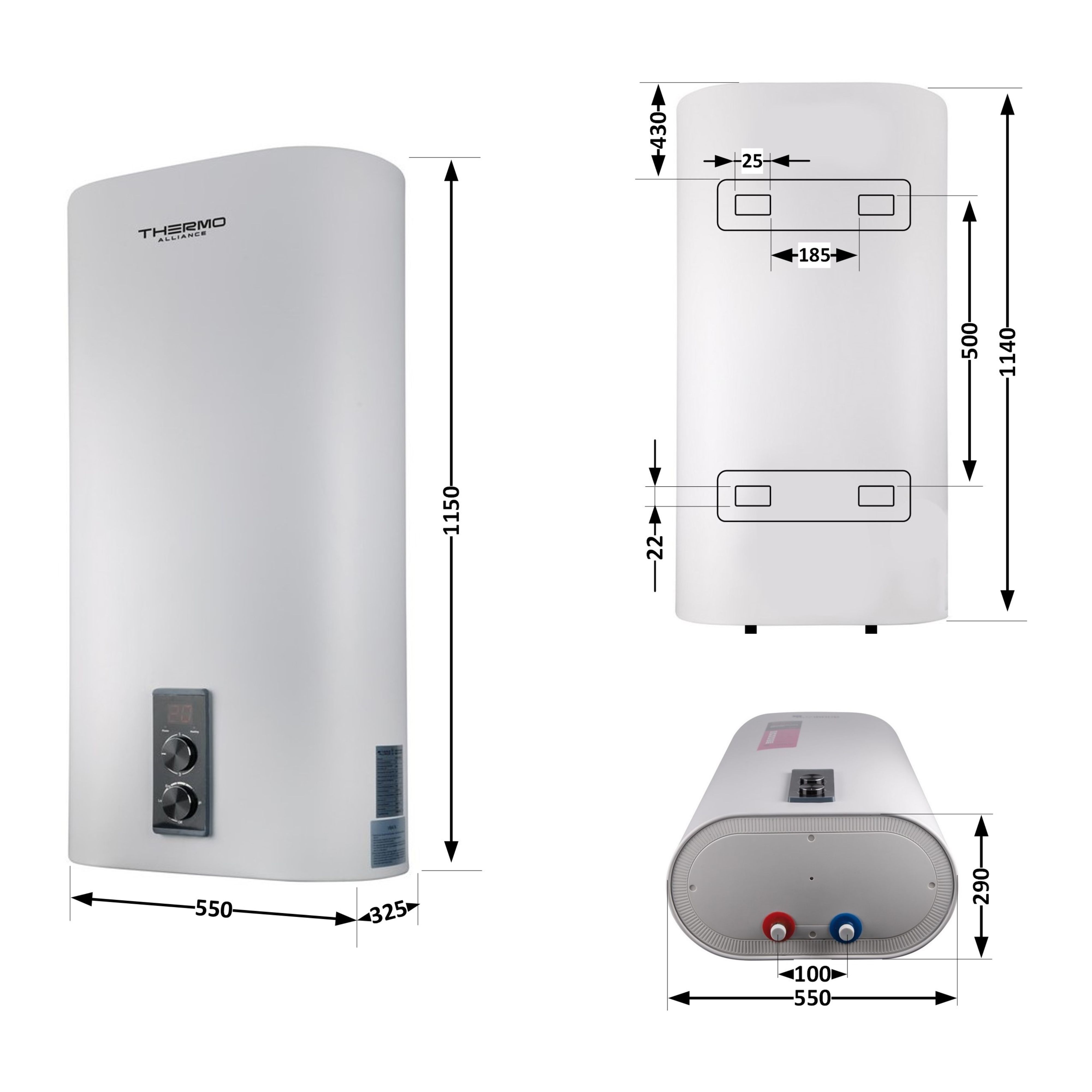 Водонагрівач електричний Thermo Alliance 100 л плоский вертикальний, мокрий ТЕН 2 кВт (0,8+1,2) DT100V20G(PD)/2