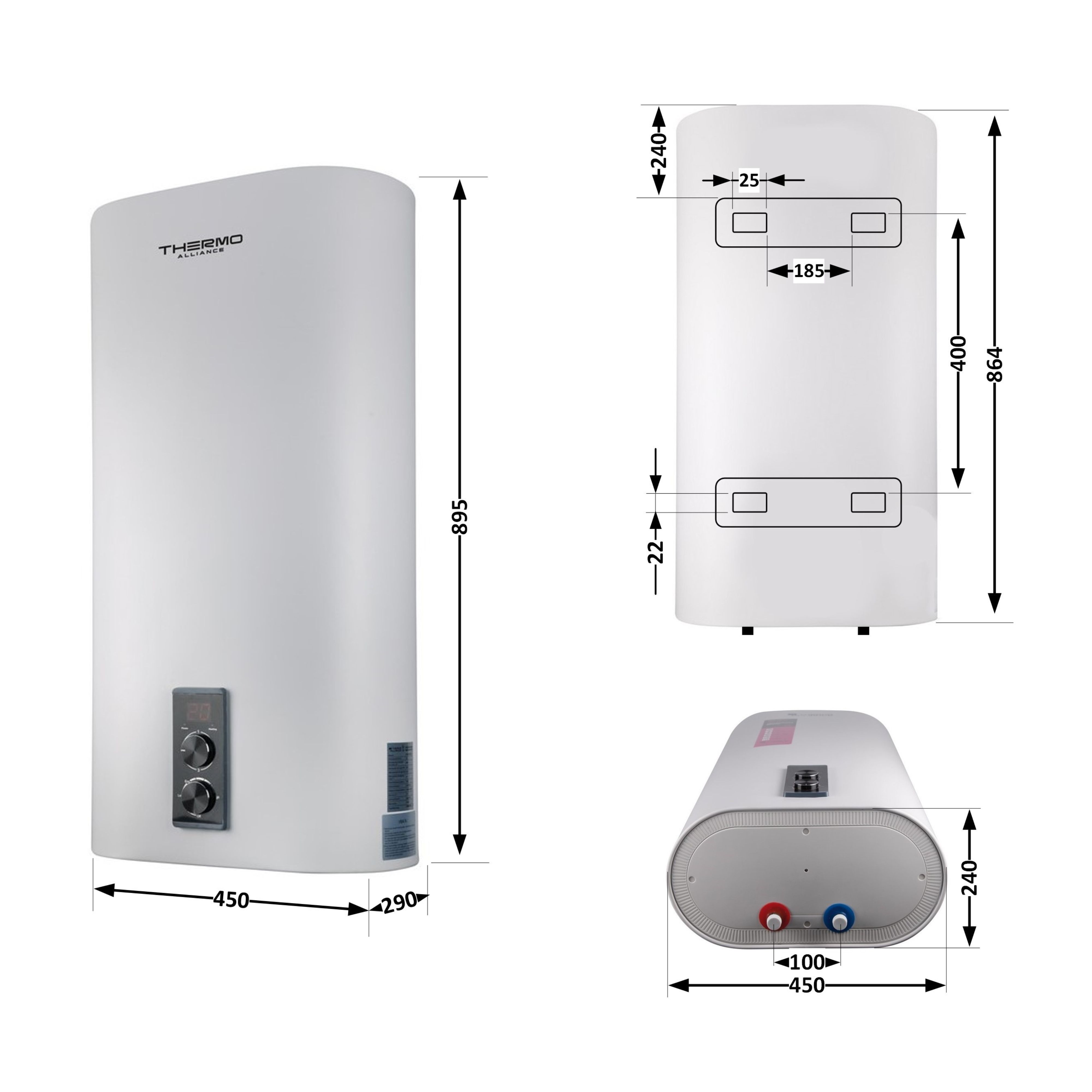 Водонагрівач електричний Thermo Alliance 50 л плоский вертикальний, сухий ТЕН 2 кВт (0,8+1,2) DT50V20G(PD)-D/2