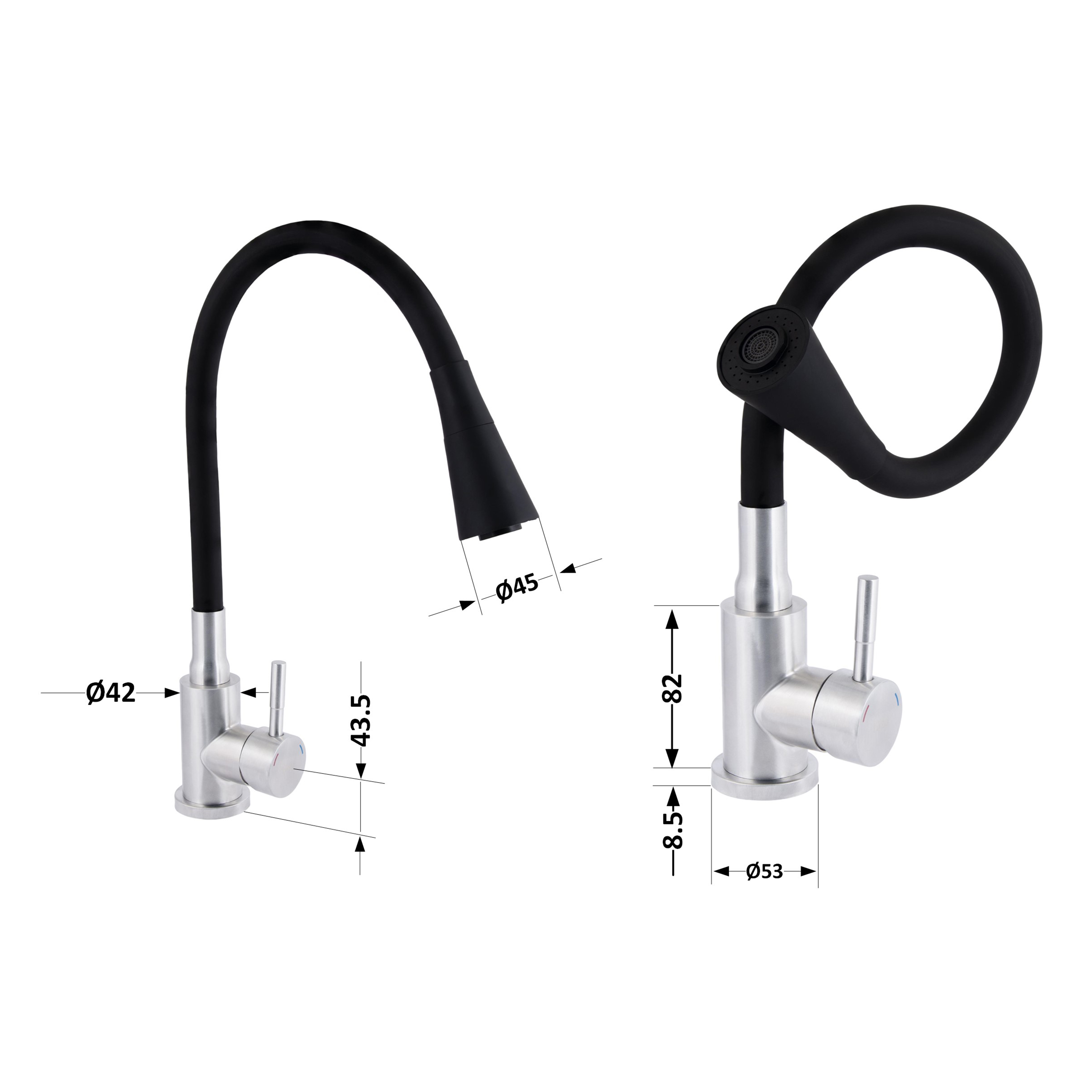 Змішувач для кухні Lidz Aria 015F31 з гнучким виливом (k35) LDARI015F31BNK31872 Black / Nickel