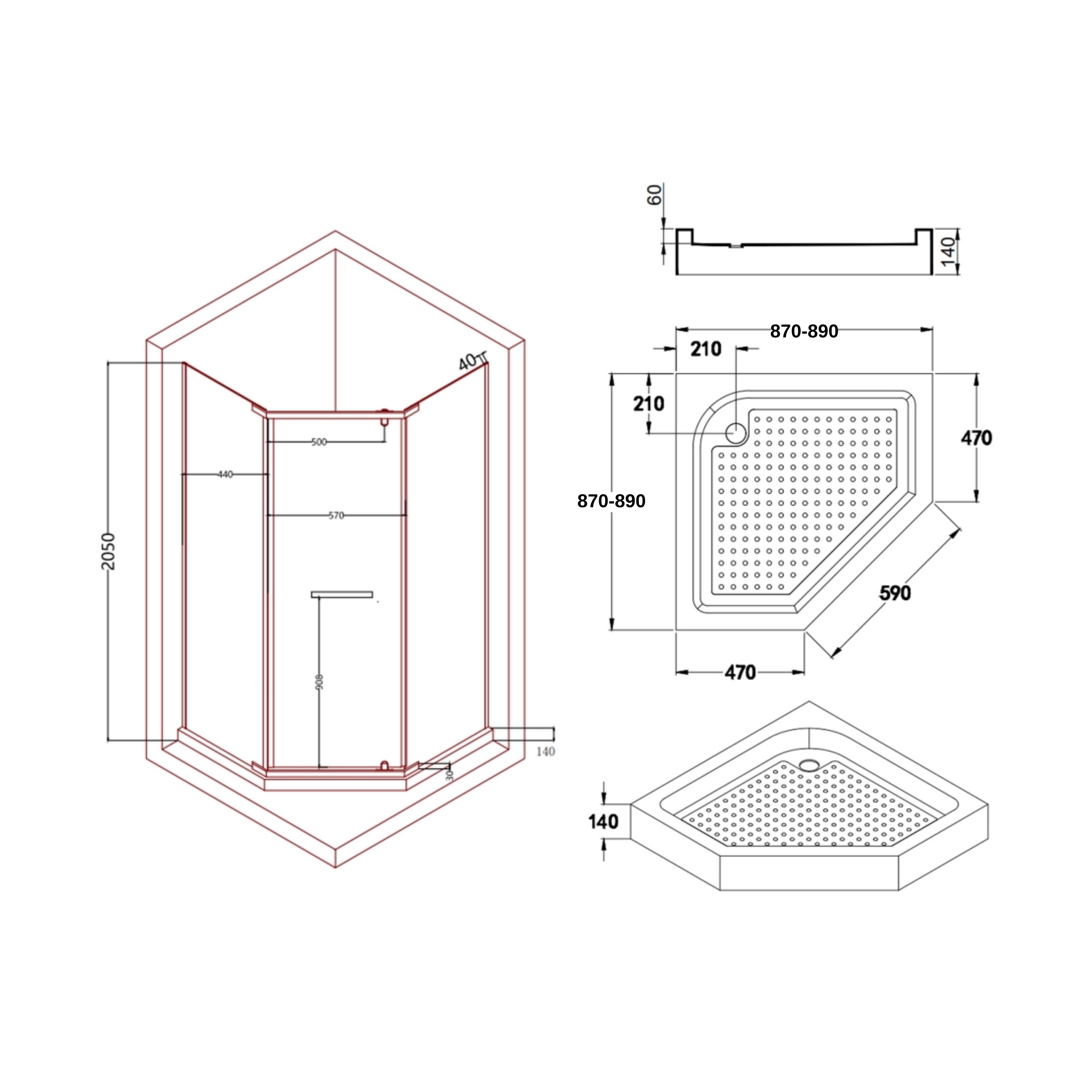 Душова кабіна Lidz Dozorca SC90x90.CRM.LOW.TR, скло прозоре 6 мм