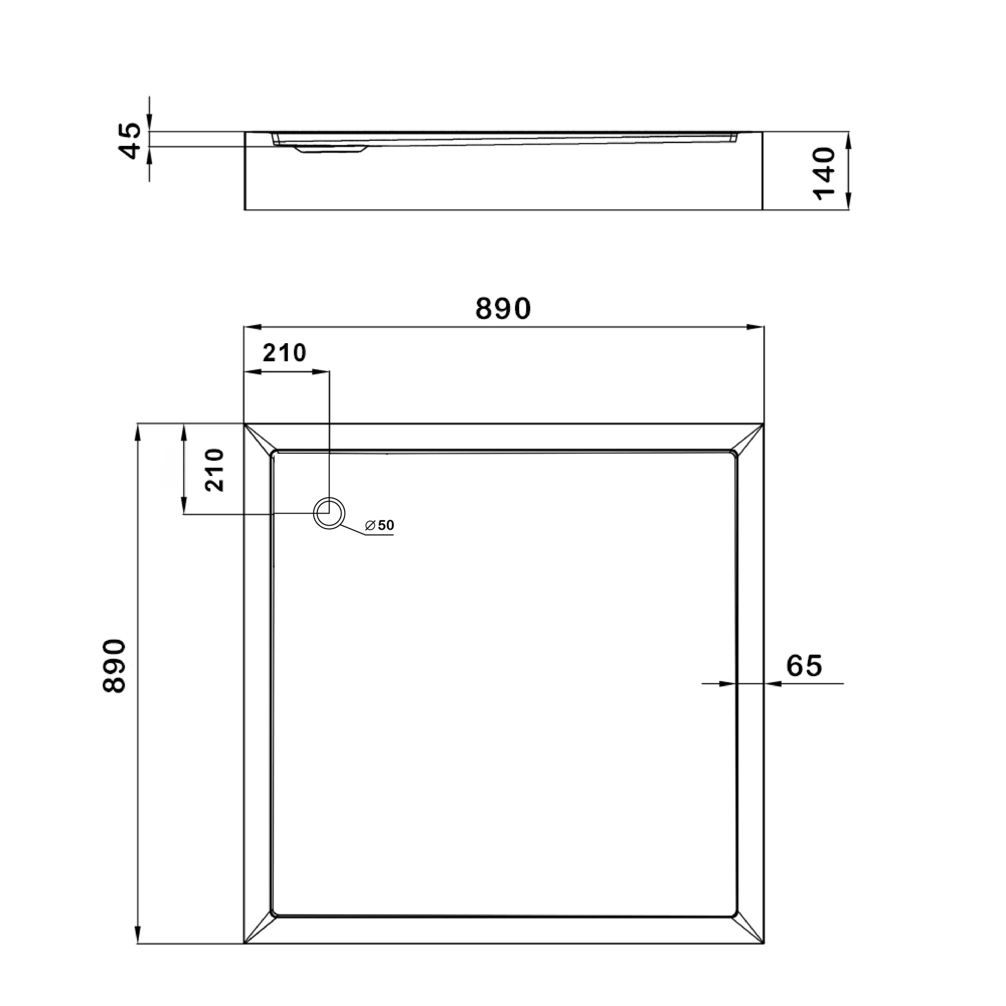 Душовий піддон Kapielka ST90x90x14 низький, напівкруглий, діаметр зливу 52 мм Lidz