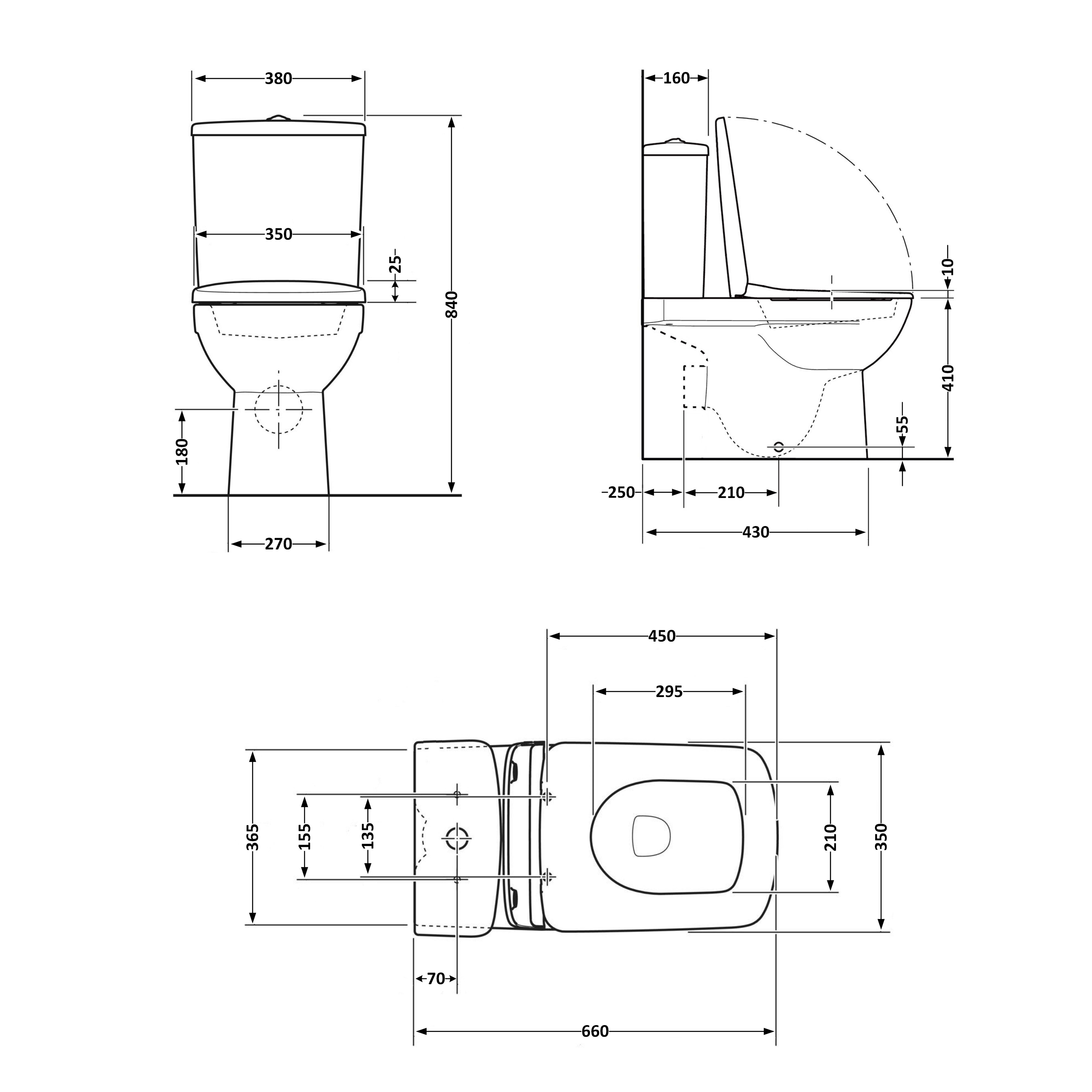 Унітаз-компакт Qtap Kalao безобідковий з сідінням Soft-close QT08221213AW
