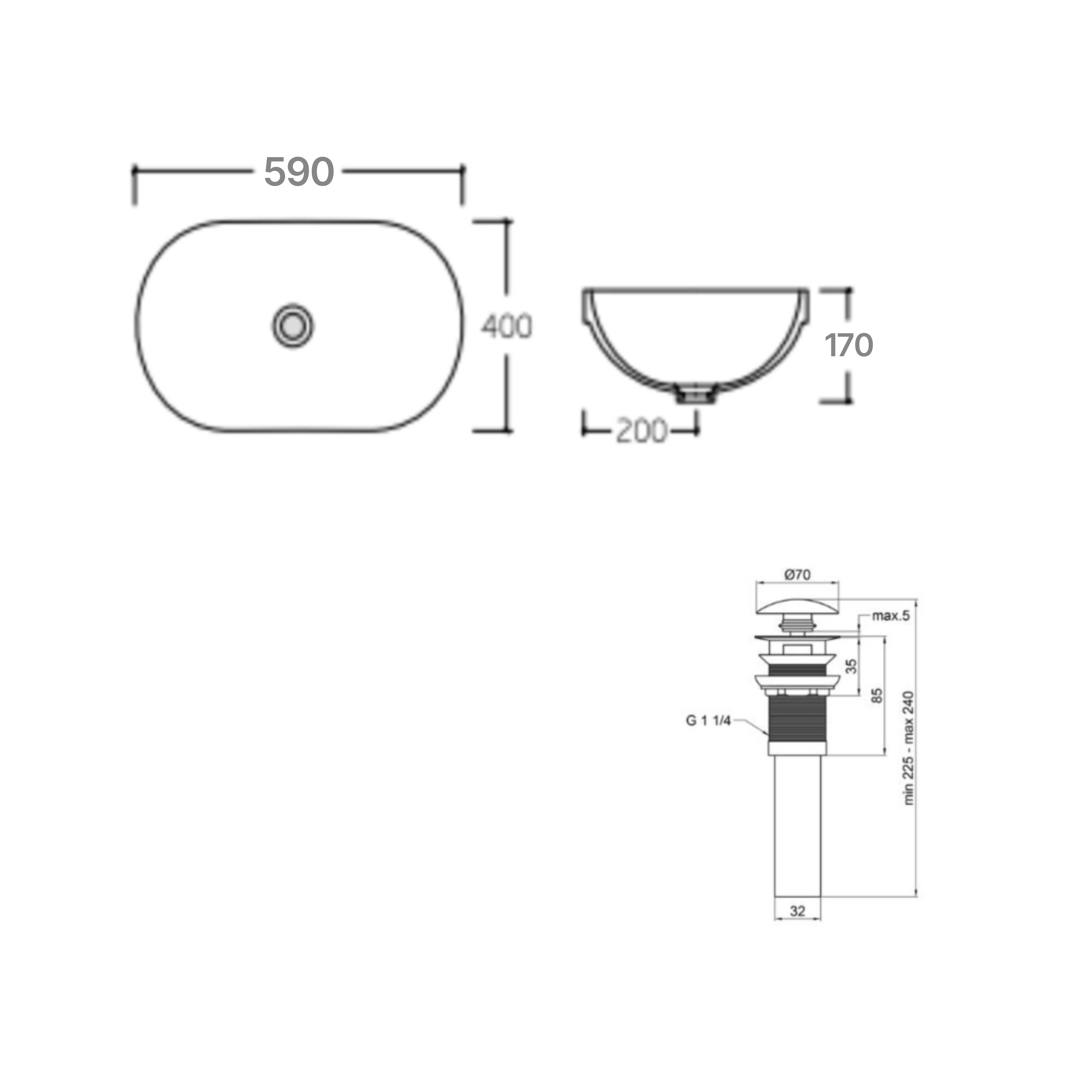 Комплект Qtap Leo: Раковина врізна овальна 590x400x170 мм White + Донний клапан PU02O