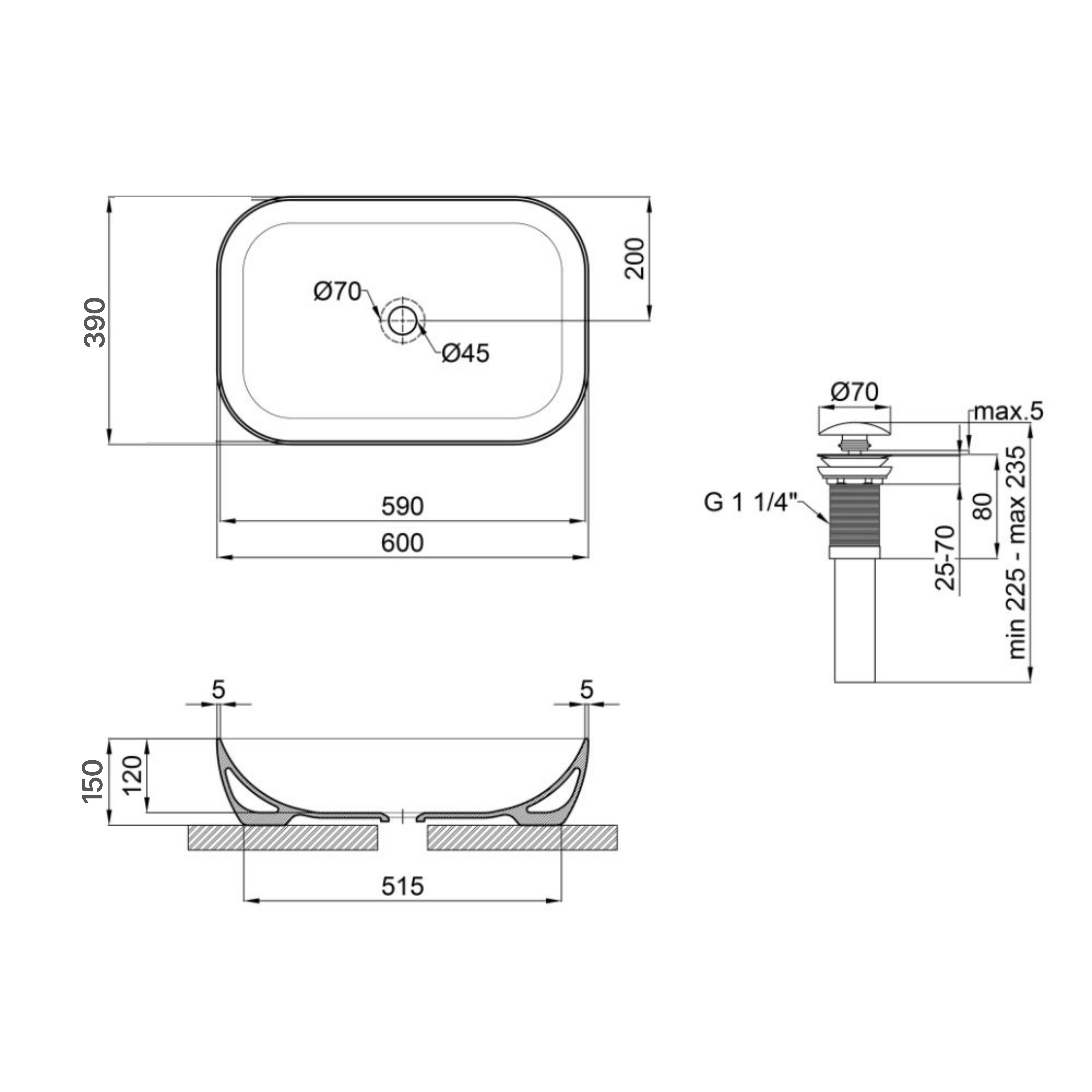 Комплект Qtap Robin: Раковина накладна прамокутна 610x400x145 мм White + Донний клапан PU02