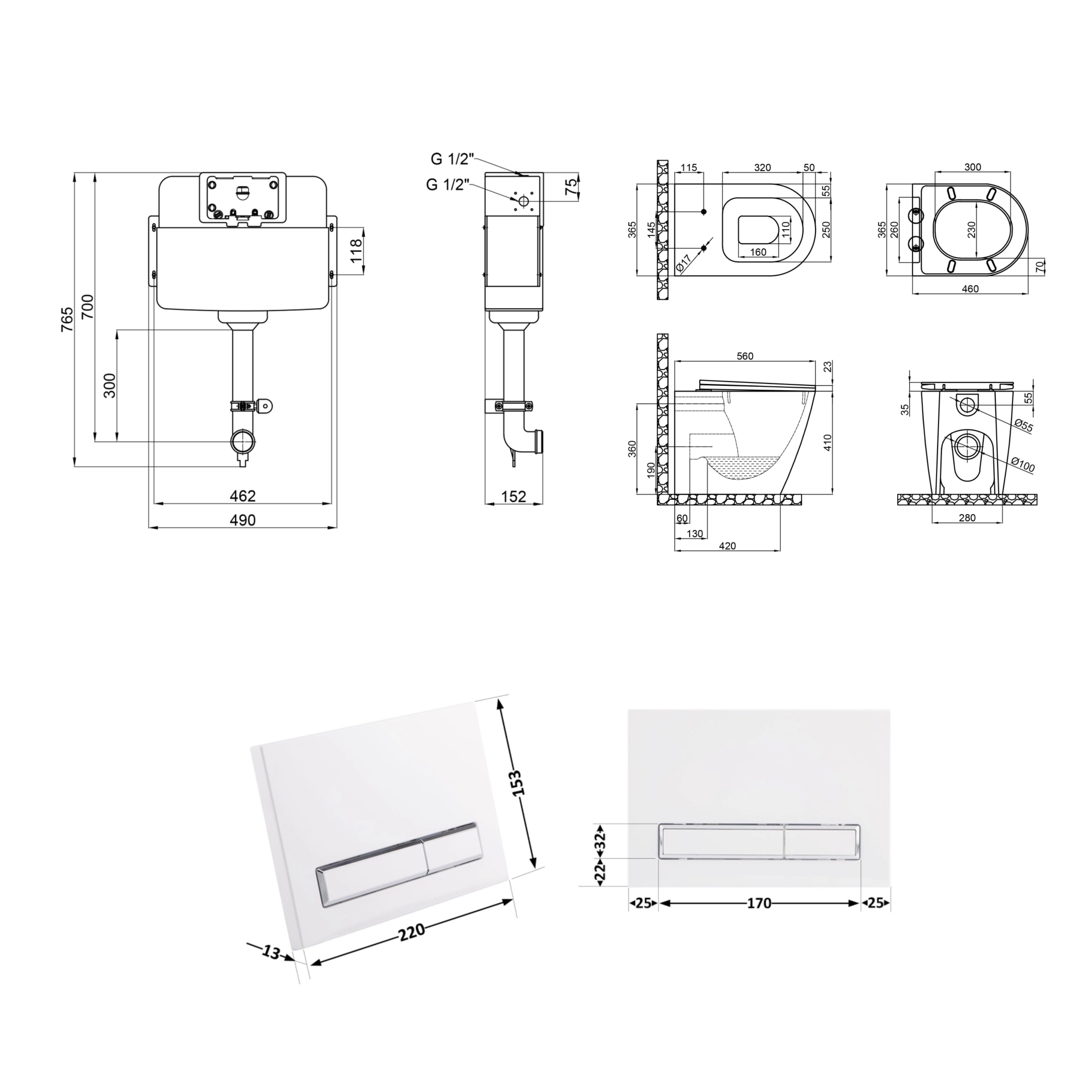 Готове рішення Qtap для ванної кімнати: Унітаз напольний Swan Rimless QT16223178W + інсталяція QT0122490S+ клавіша QT0111M08V1384W