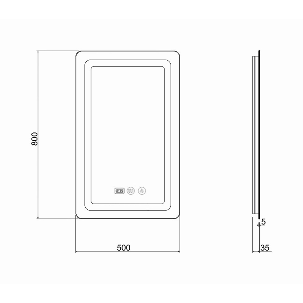 Дзеркало Qtap Mideya (DC-F911) 500х800 з LED-підсвічуванням Touch, з антизапотіванням, з годинником, димером, рег. яскравості QT2078F911W