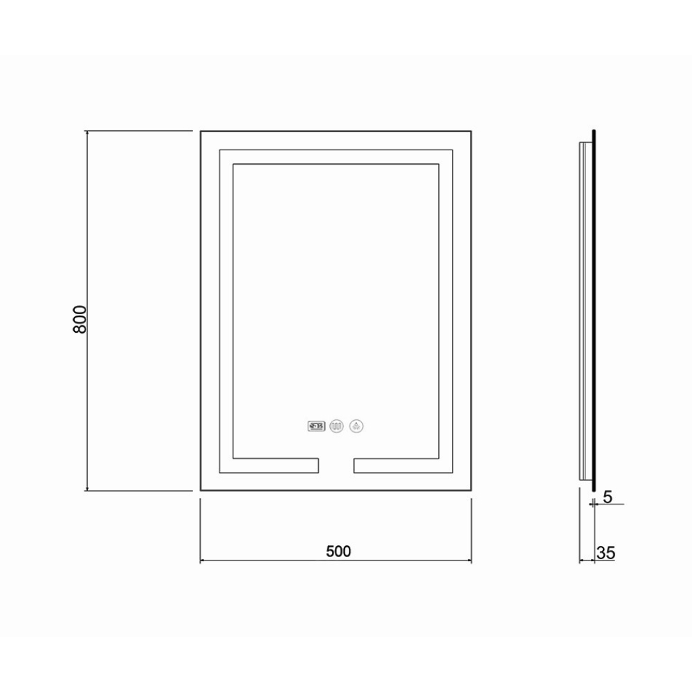 Дзеркало Qtap Mideya (DC-F936) 500х800 з LED-підсвічуванням Touch, з антизапотіванням, з годинником, димером, рег. яскравості QT2078F936W