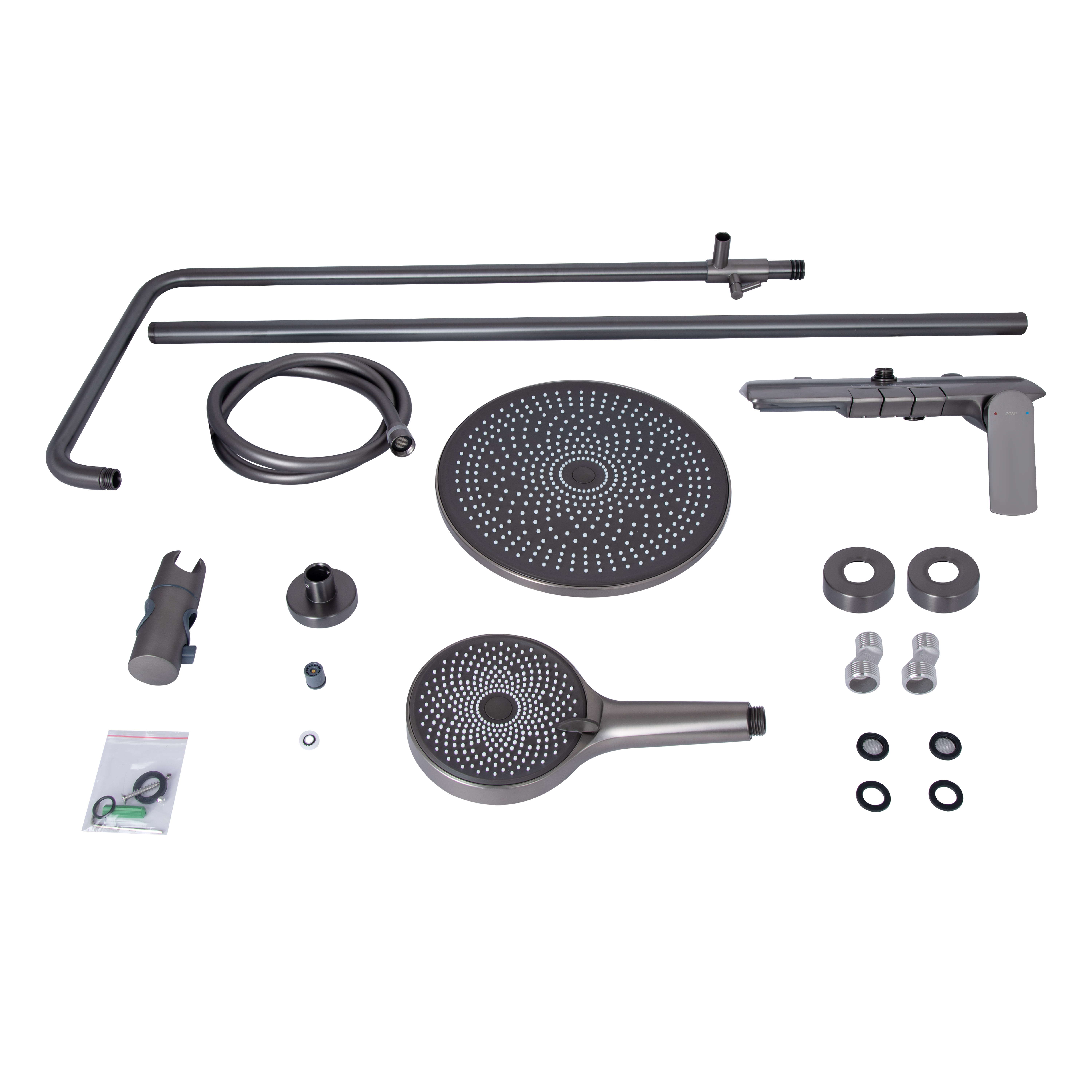 Душова система універсальна Qtap Slavonice на три споживача (з виливом) QTSLA111GMB45905 Gunmetal Black PVD