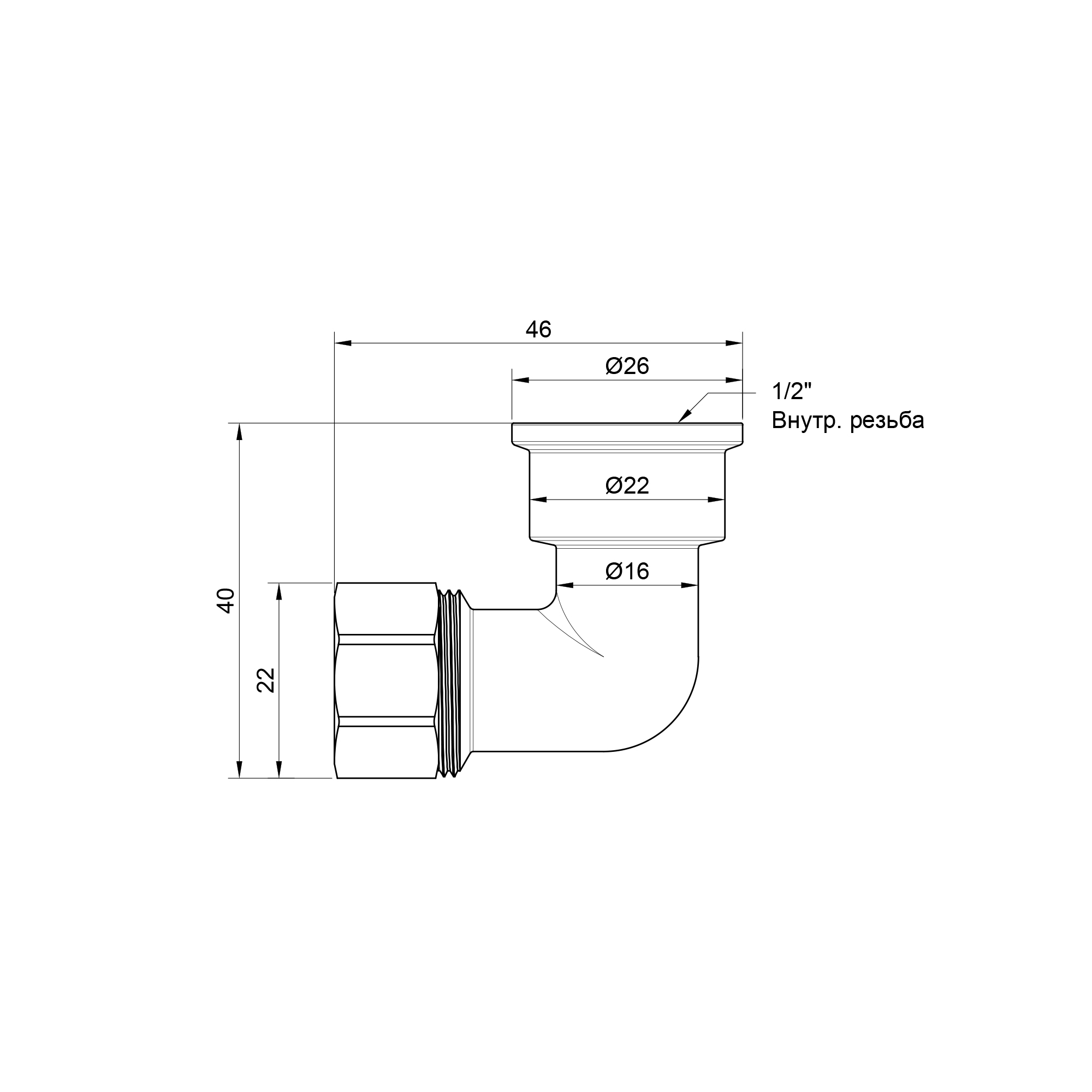 Кут обтискний SD Plus 16х1/2