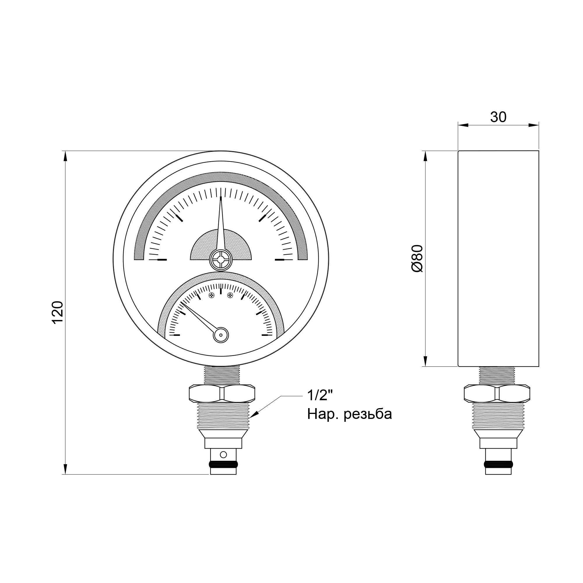 Термоманометр SD Plus 80 мм 1/2