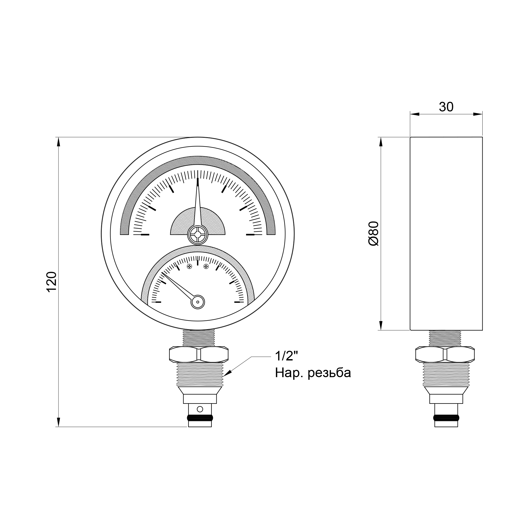 Термоманометр SD Plus 80 мм 1/2