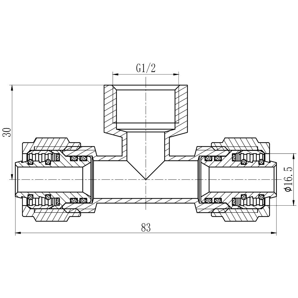 Тройник обтискний SD Forte 16х1/2