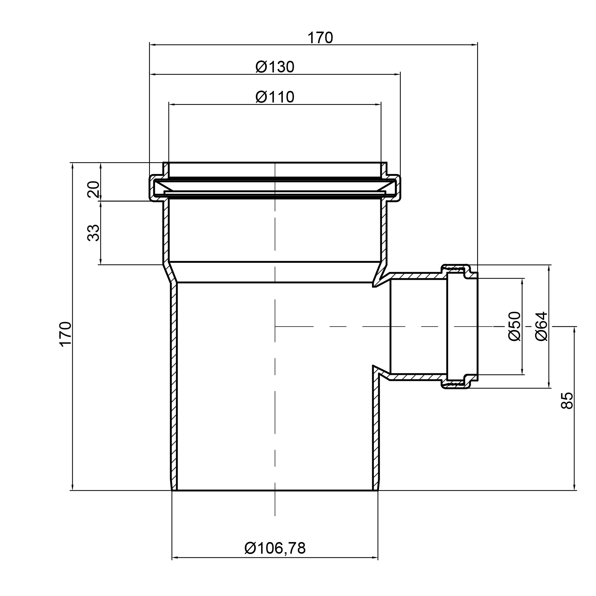 Трійник каналізаційний TA Sewage 110х50х110, 90°