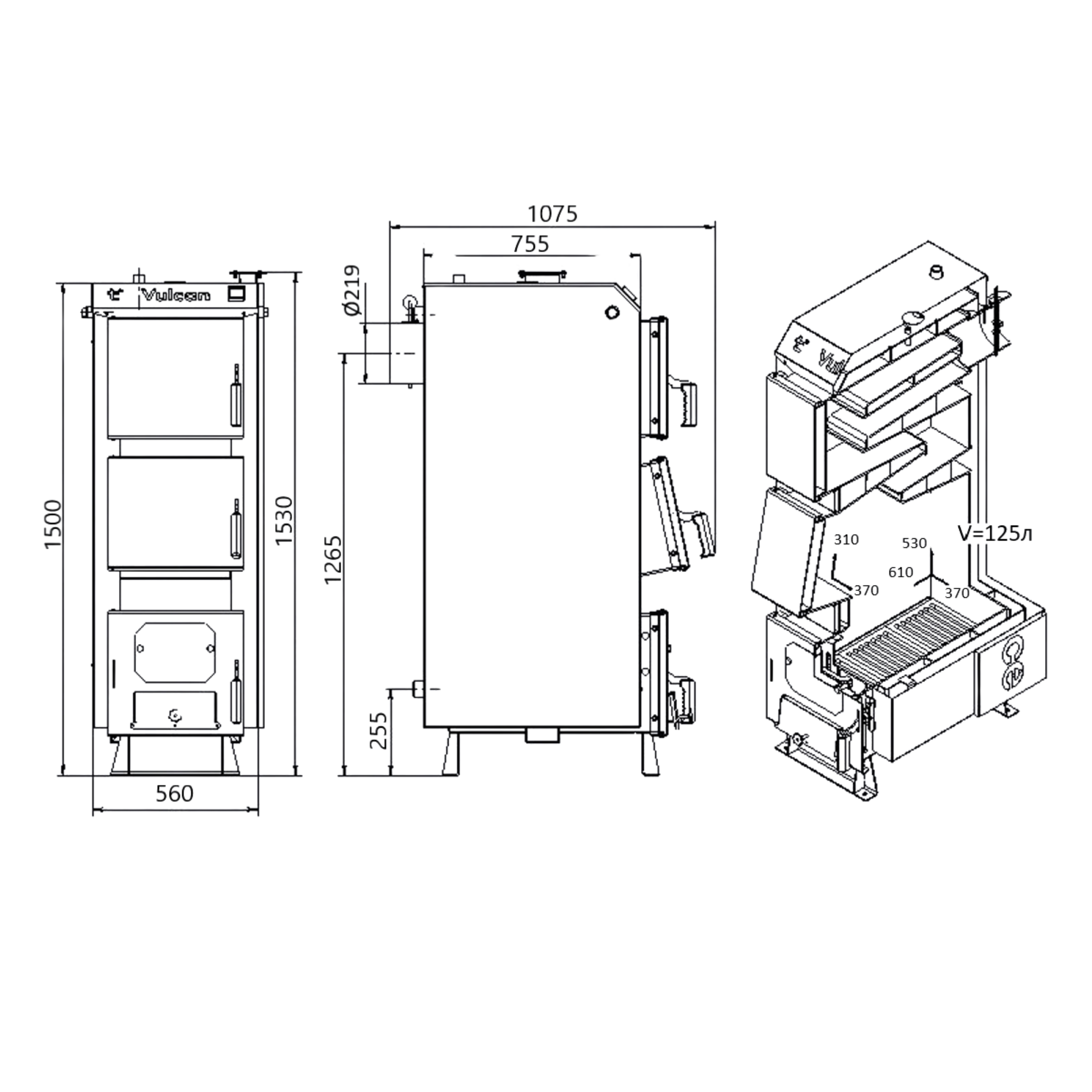 Котел твердопаливний сталевий Thermo Alliance Vulcan V 4.0 SF 35