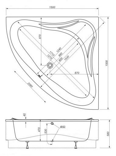 Ванна акрилова кутова Lexus 150x150 ( А0045116 )