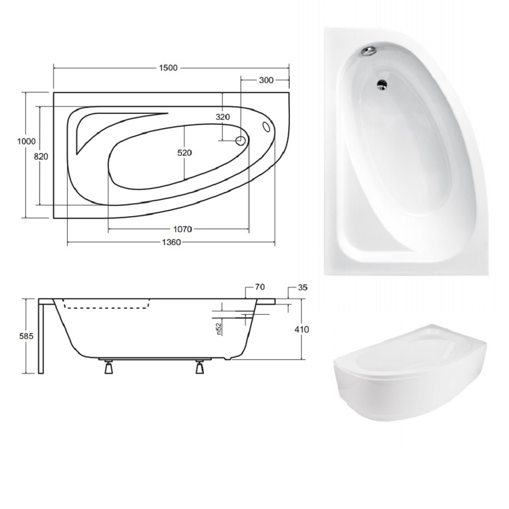 Ванна акрилова асиметрична Cornea 150x100 L з ногами і панеллю ( А0050979 )