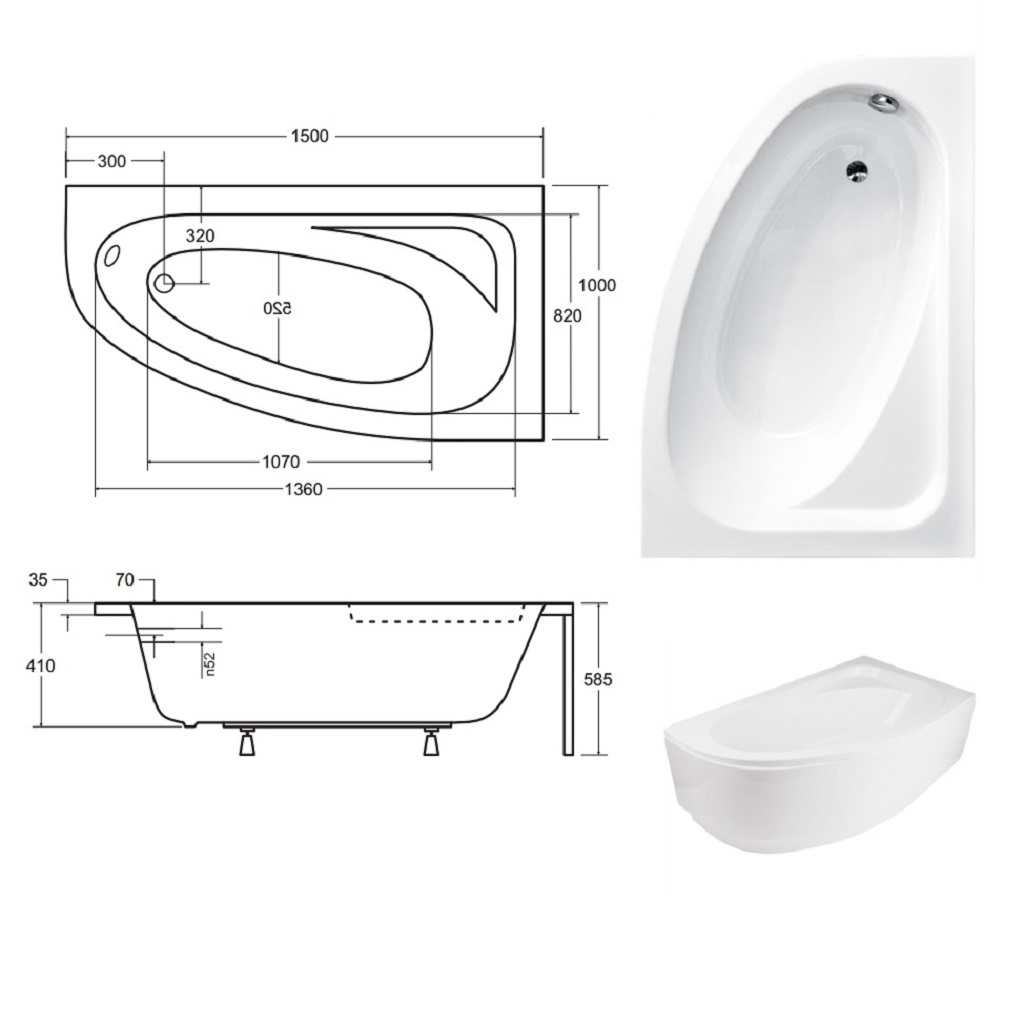 Ванна акрилова асиметрична Cornea 150X100 R з ногами і панеллю ( А0050980 )