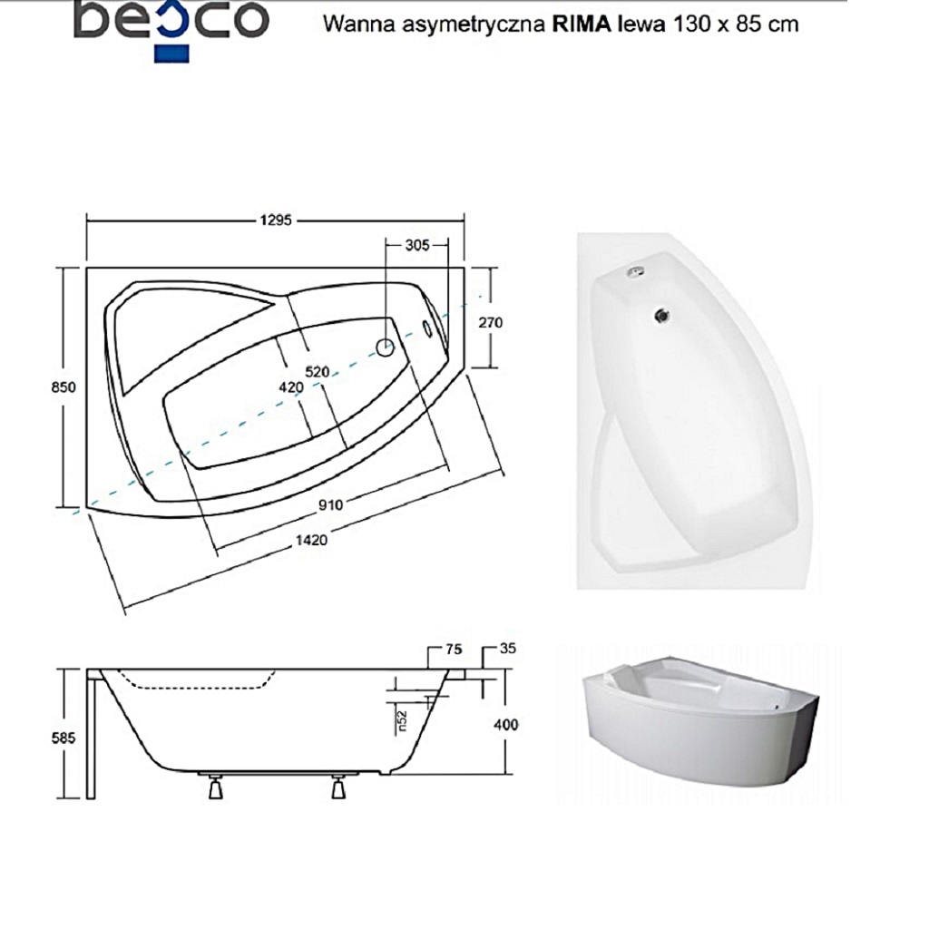 Ванна акрилова асиметрична Rima 130x85 L ( А0050997 )