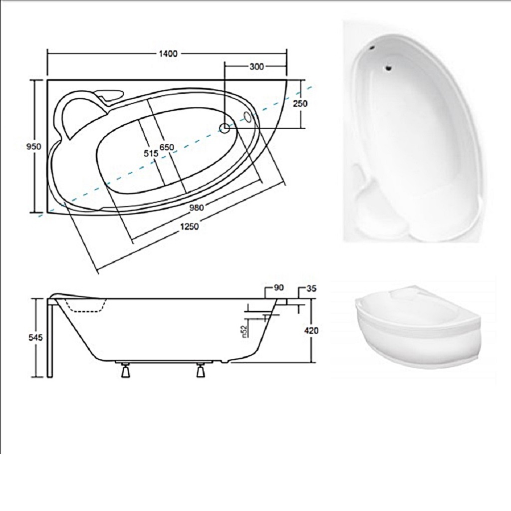 Ванна акрилова асиметрична Wenus 140x95 L ( А0051008 )